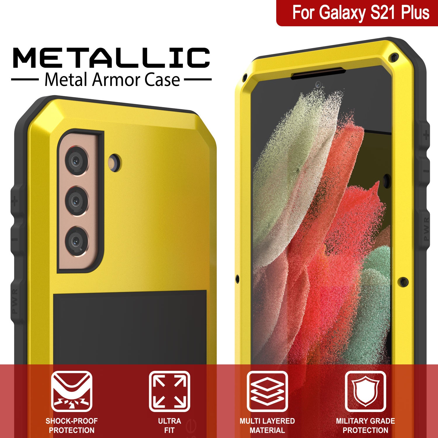 Galaxy S21+ Plus Metal Case, Heavy Duty Military Grade Rugged Armor Cover [Neon]