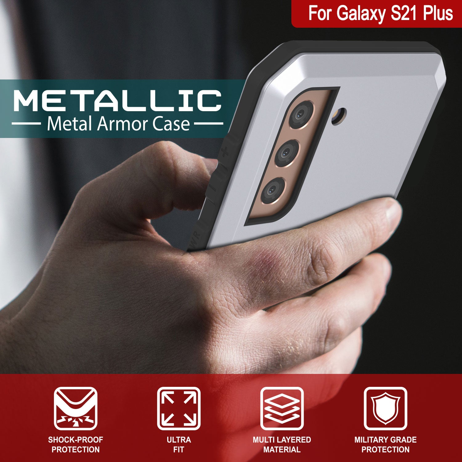 Galaxy S21+ Plus Metal Case, Heavy Duty Military Grade Rugged Armor Cover [White]