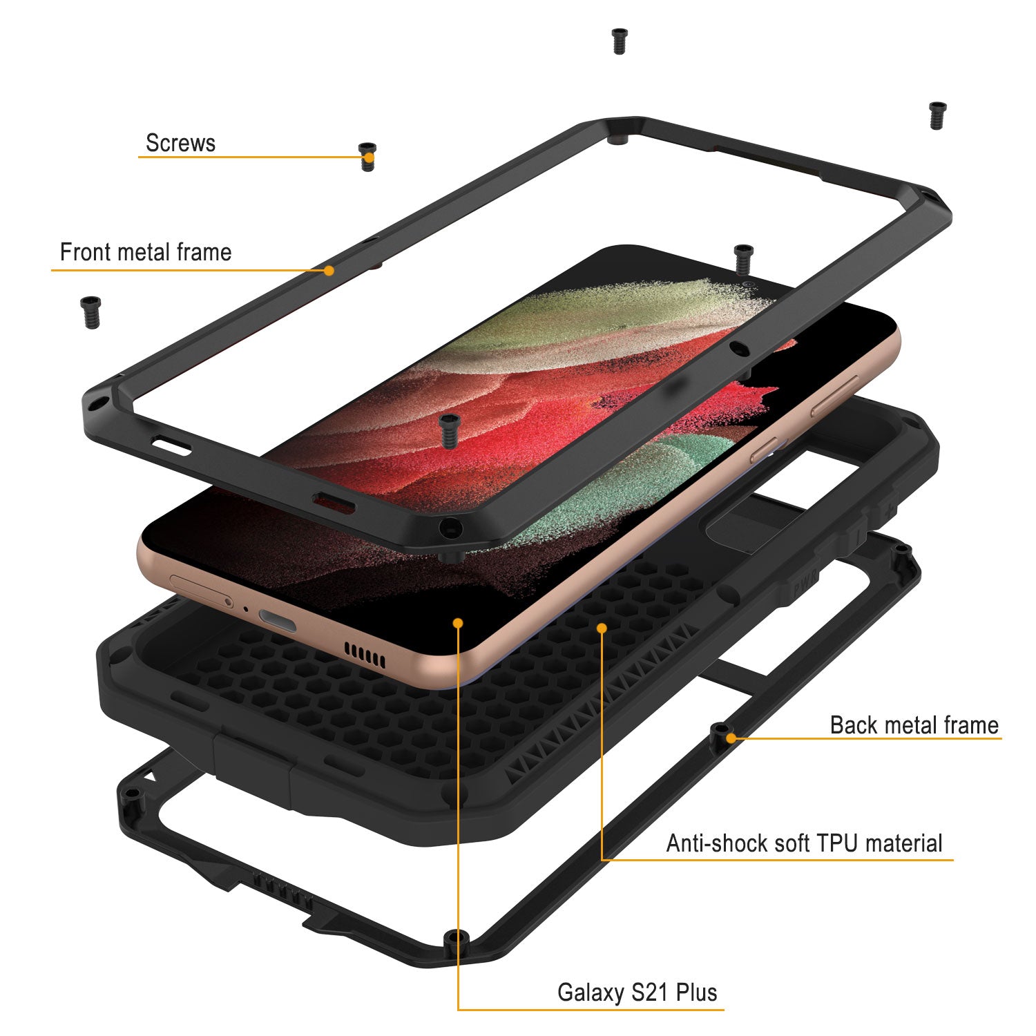 Galaxy S21+ Plus Metal Case, Heavy Duty Military Grade Rugged Armor Cover [Black]