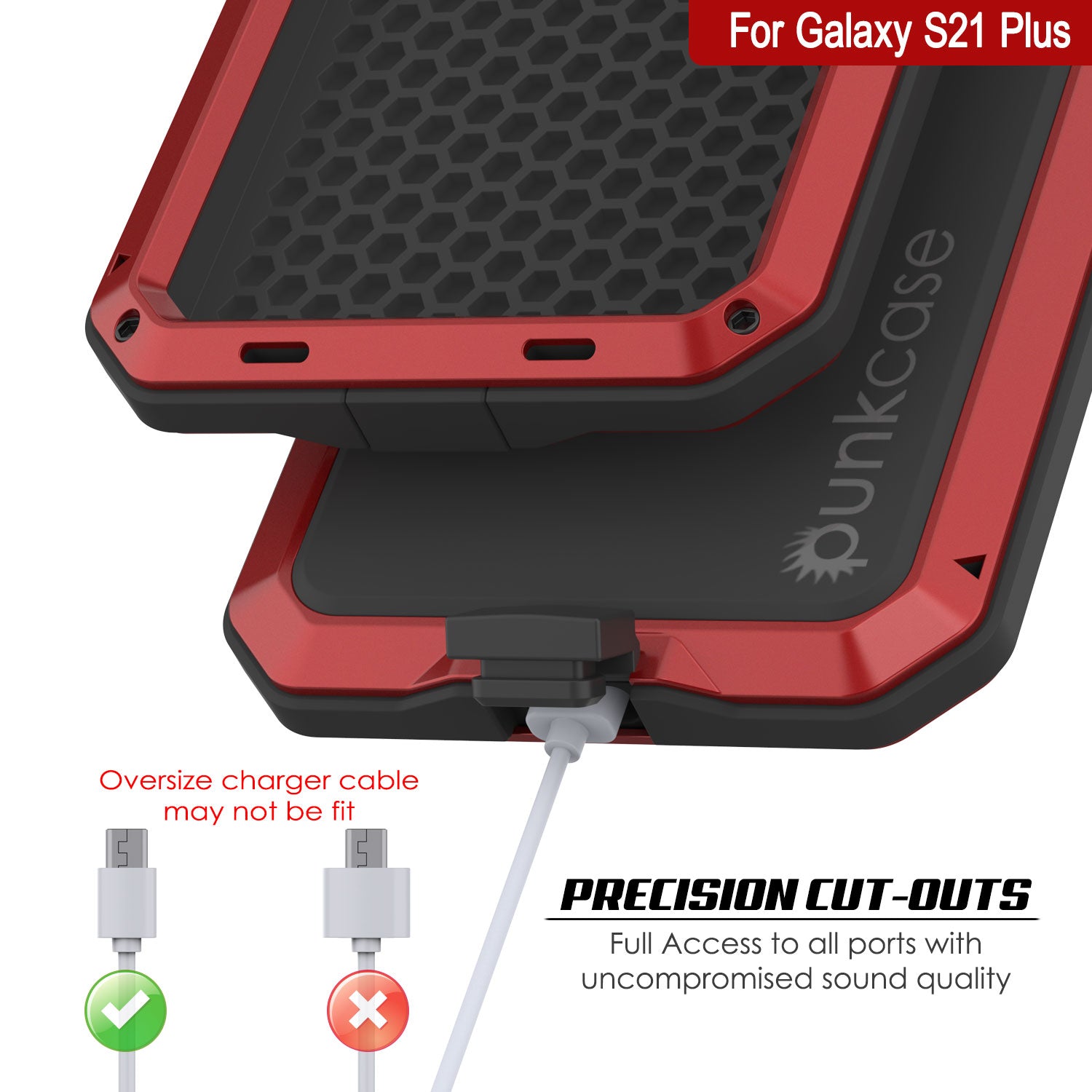 Galaxy S21+ Plus Metal Case, Heavy Duty Military Grade Rugged Armor Cover [Red]