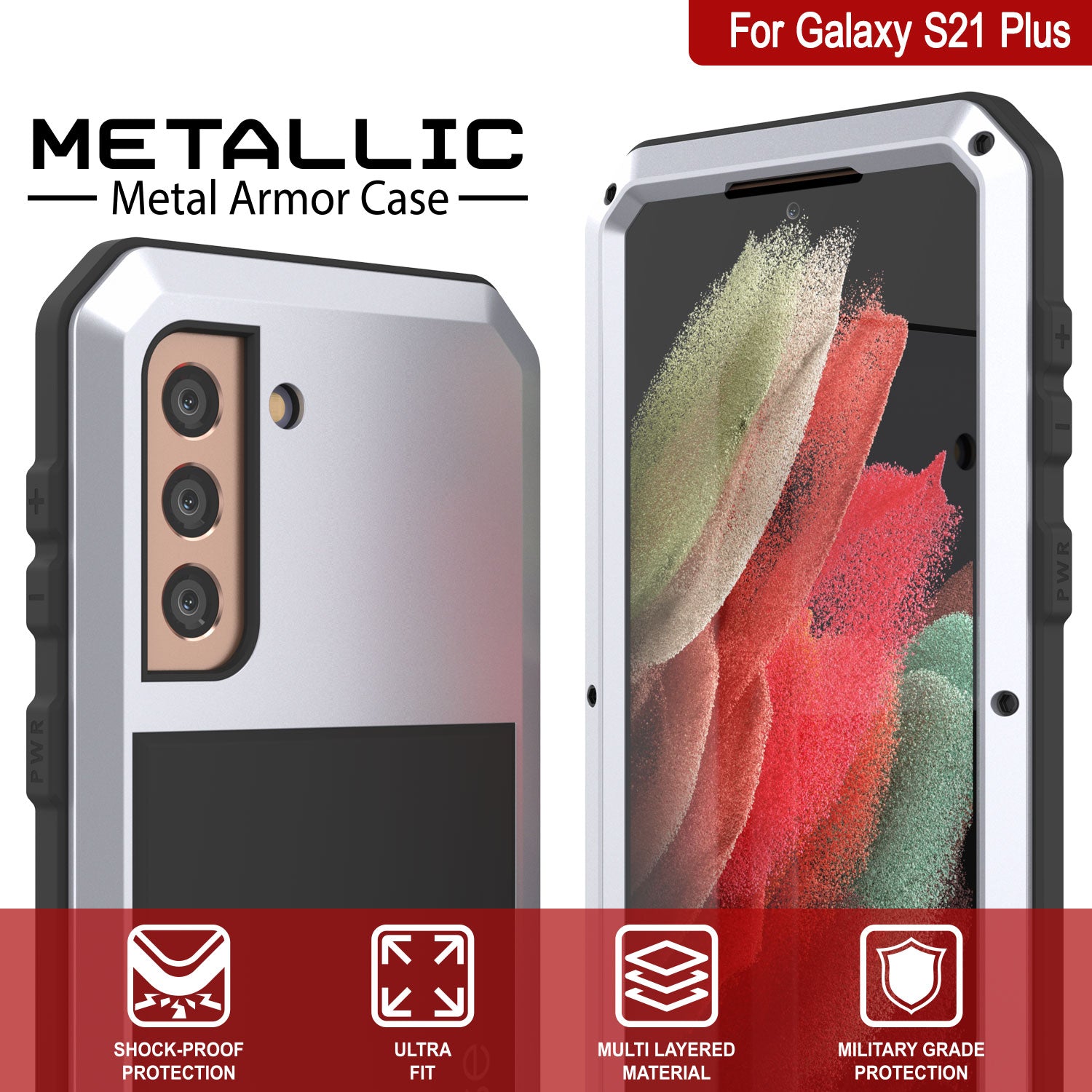 Galaxy S21+ Plus Metal Case, Heavy Duty Military Grade Rugged Armor Cover [White]