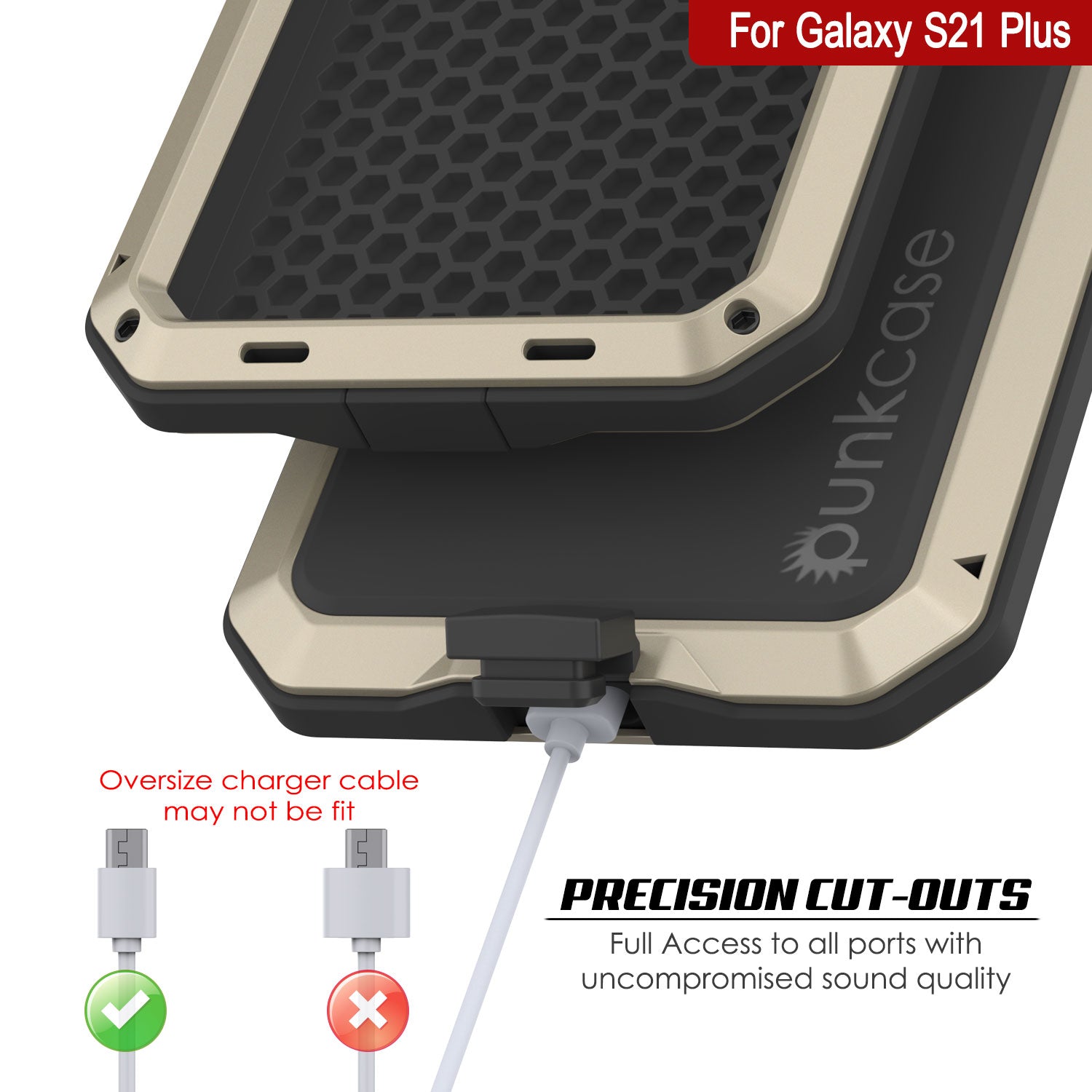Galaxy S21+ Plus Metal Case, Heavy Duty Military Grade Rugged Armor Cover [Gold]