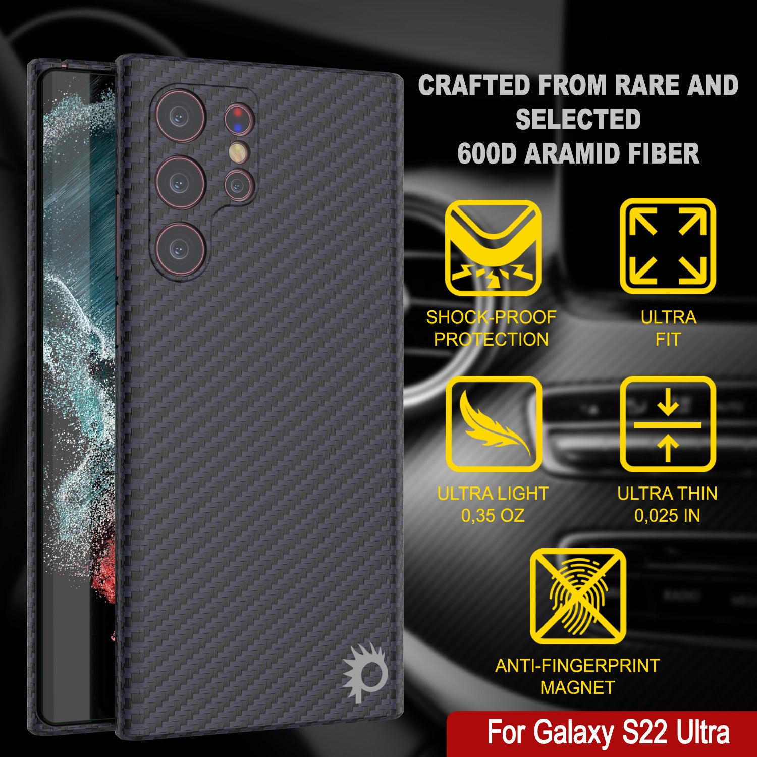 Punkcase S22 Ultra Carbon Fiber Case [AramidShield Series] Ultra Slim & Light Kevlar