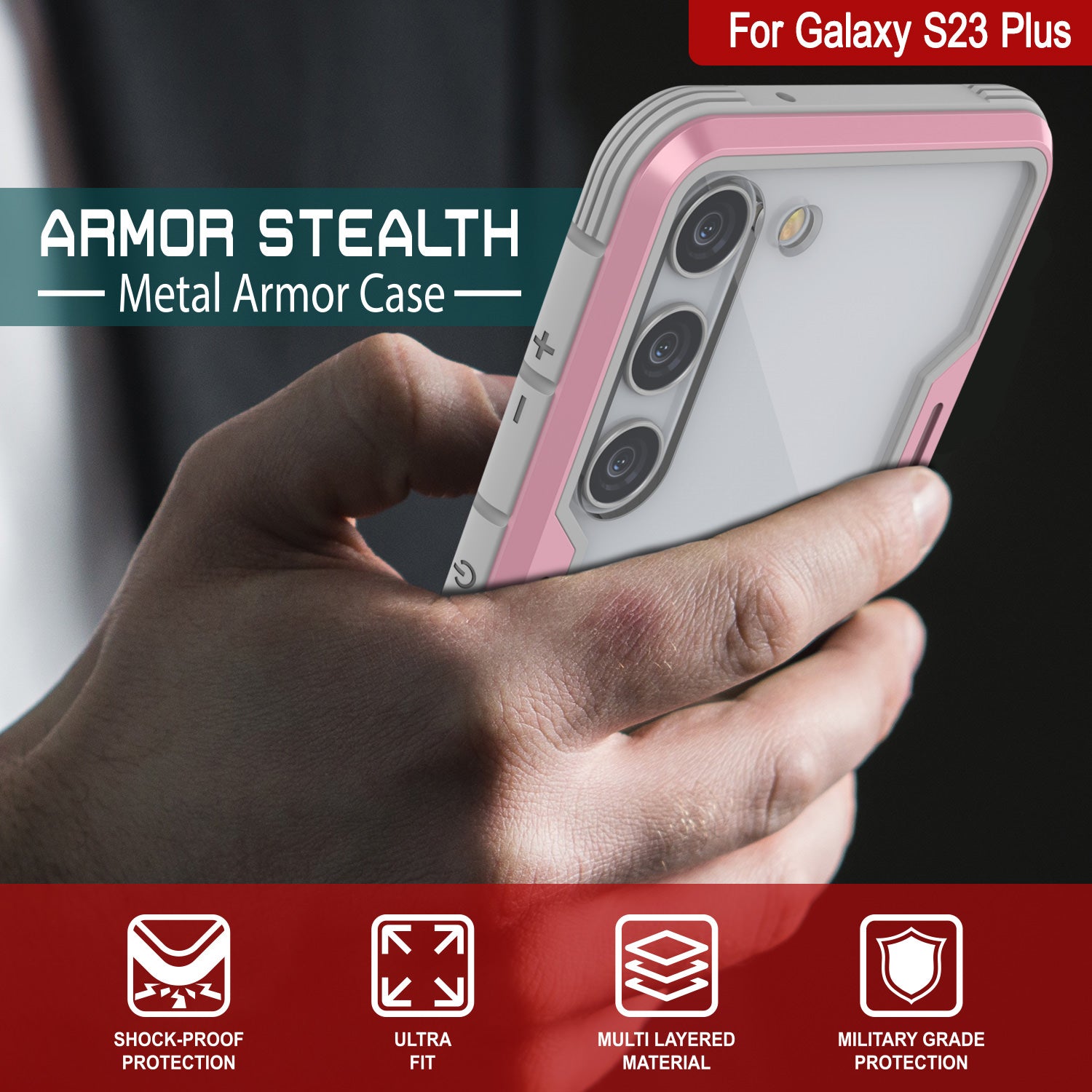Punkcase S23+ Plus Armor Stealth Case Protective Military Grade Multilayer Cover [Rose-Gold]