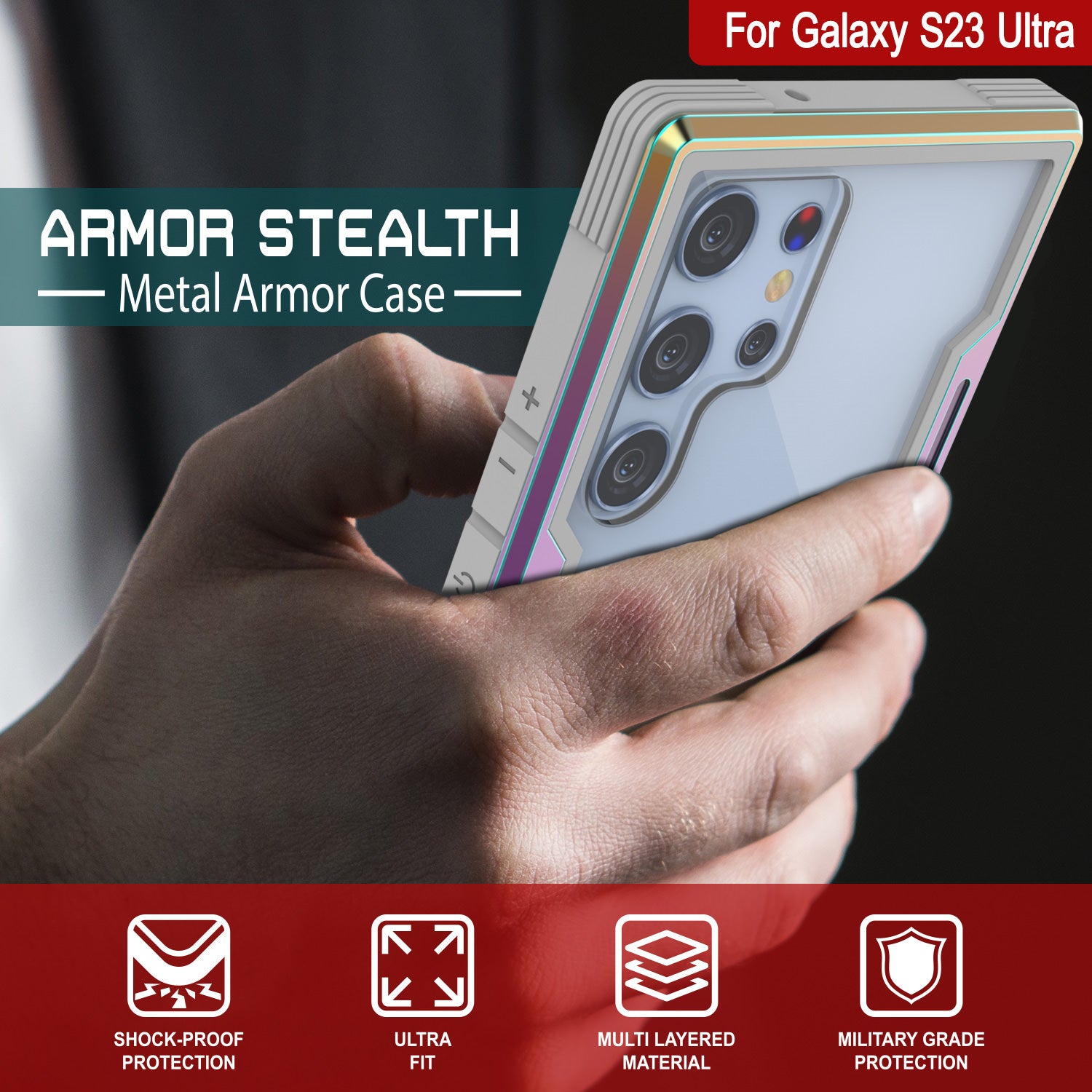 Punkcase S23 Ultra Armor Stealth Case Protective Military Grade Multilayer Cover [Rainbow]