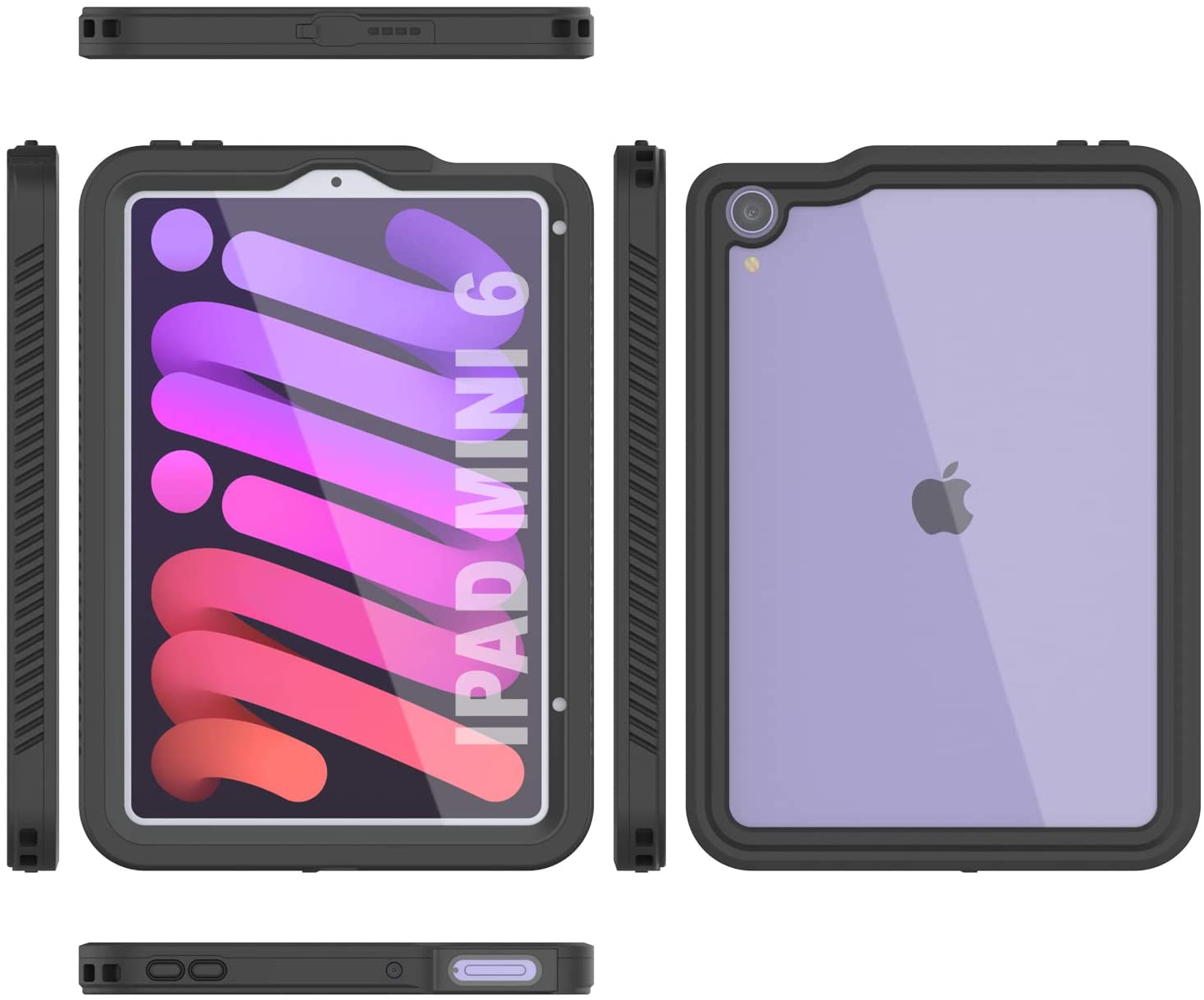 Punkcase for iPad 6 Mini Waterproof Case | Clear Back | IP68 Certified W/ Built-in Screen Protector [Black]