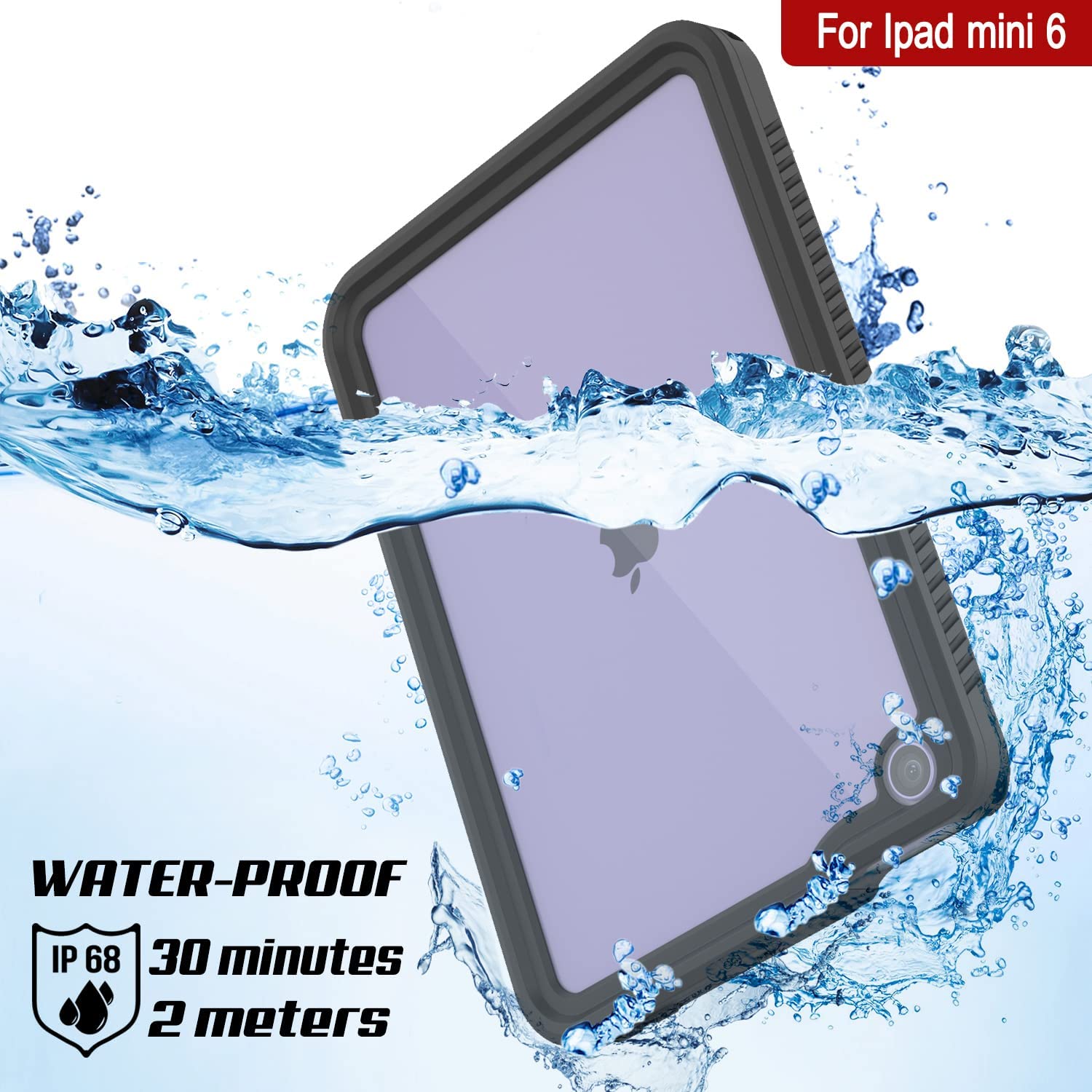 Punkcase for iPad 6 Mini Waterproof Case | Clear Back | IP68 Certified W/ Built-in Screen Protector [Black]