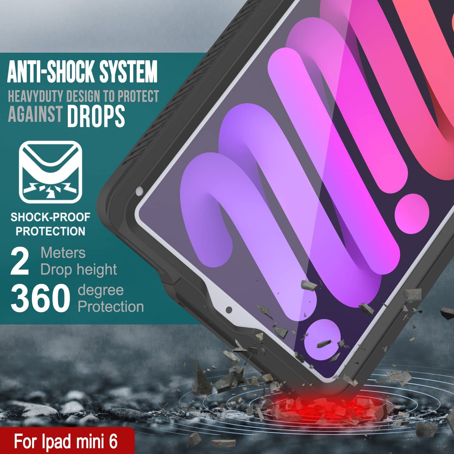 Punkcase for iPad 6 Mini Waterproof Case | Clear Back | IP68 Certified W/ Built-in Screen Protector [Black]