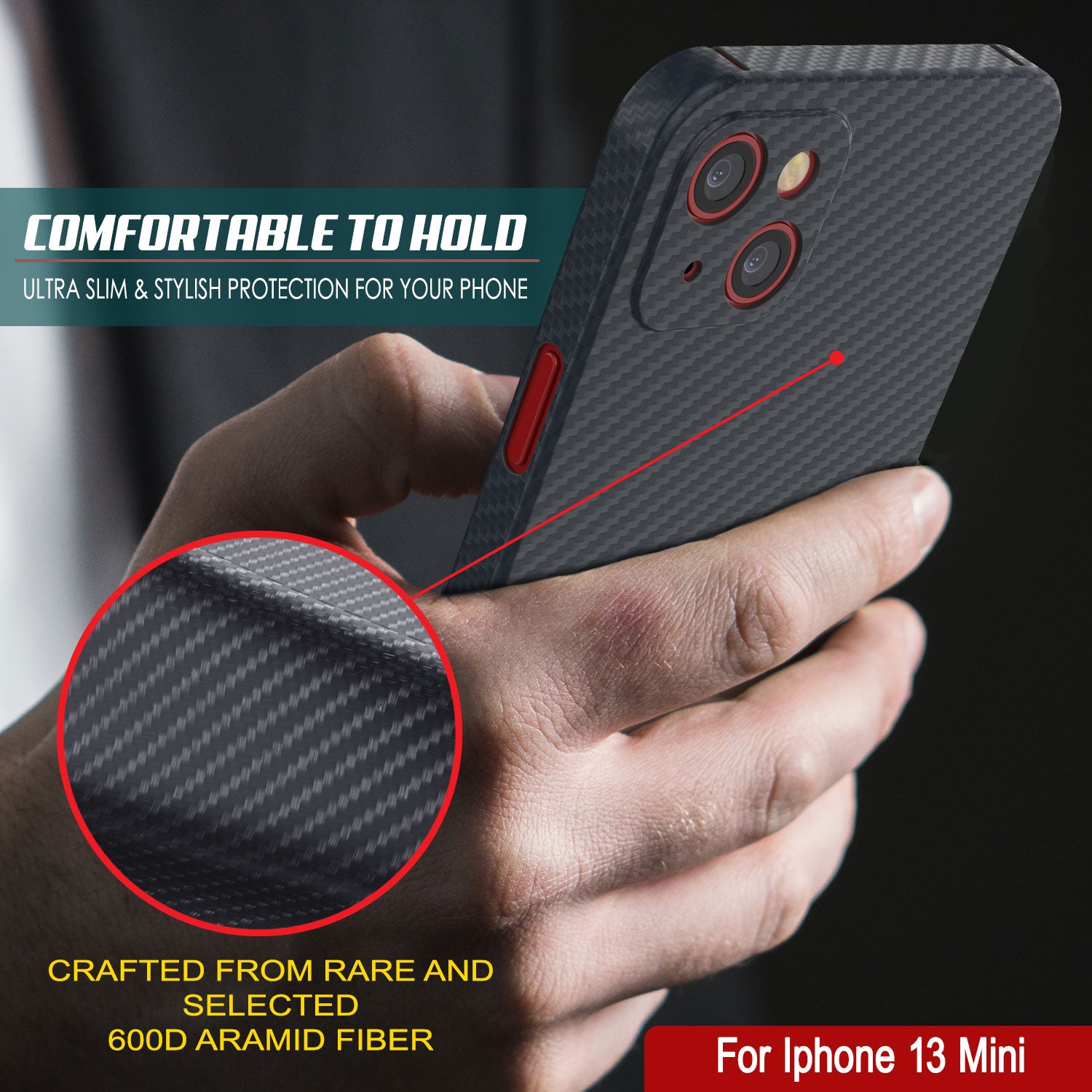 Punkcase iPhone 13 Mini Carbon Fiber Case [AramidShield Series] Ultra Slim & Light Kevlar