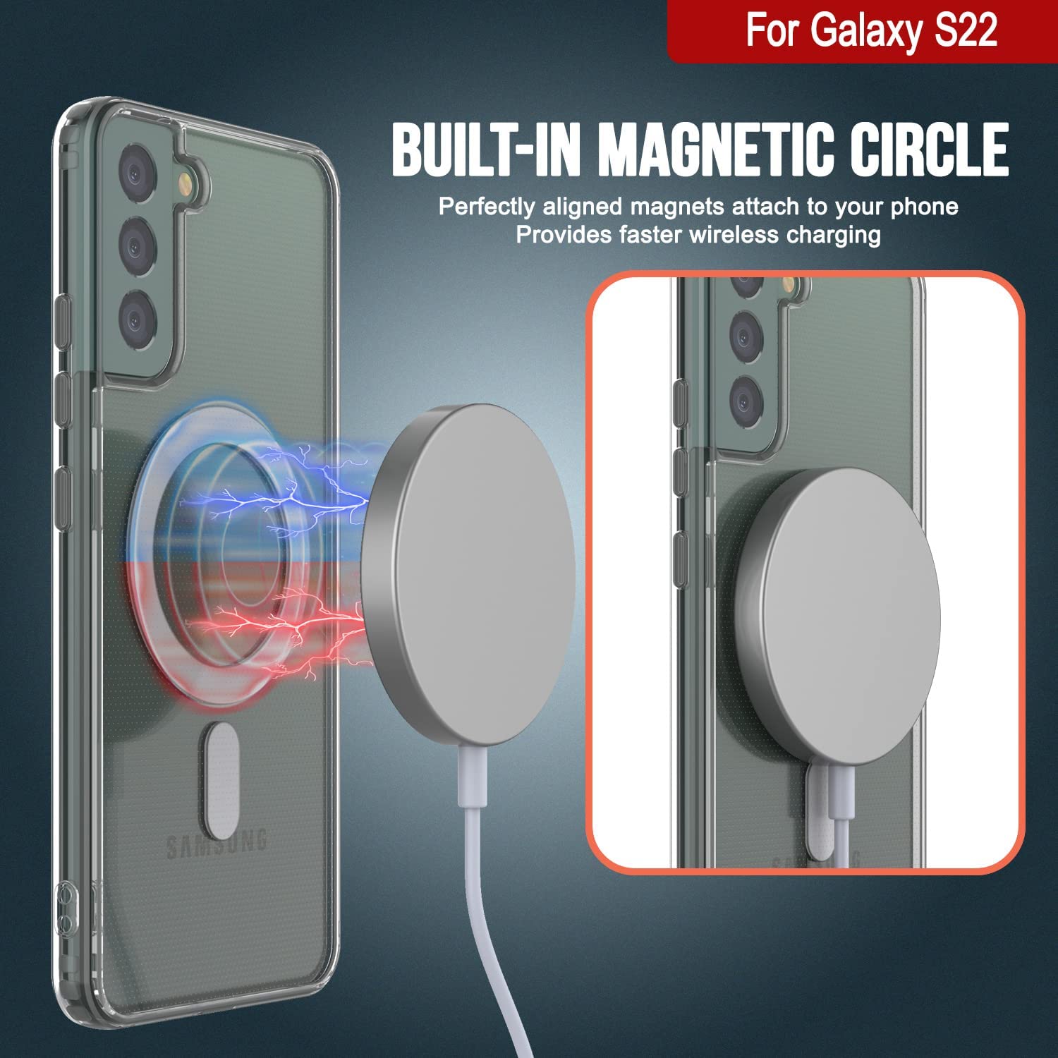Punkcase Galaxy S22 Magnetic Wireless Charging Case [ClearMag Series]