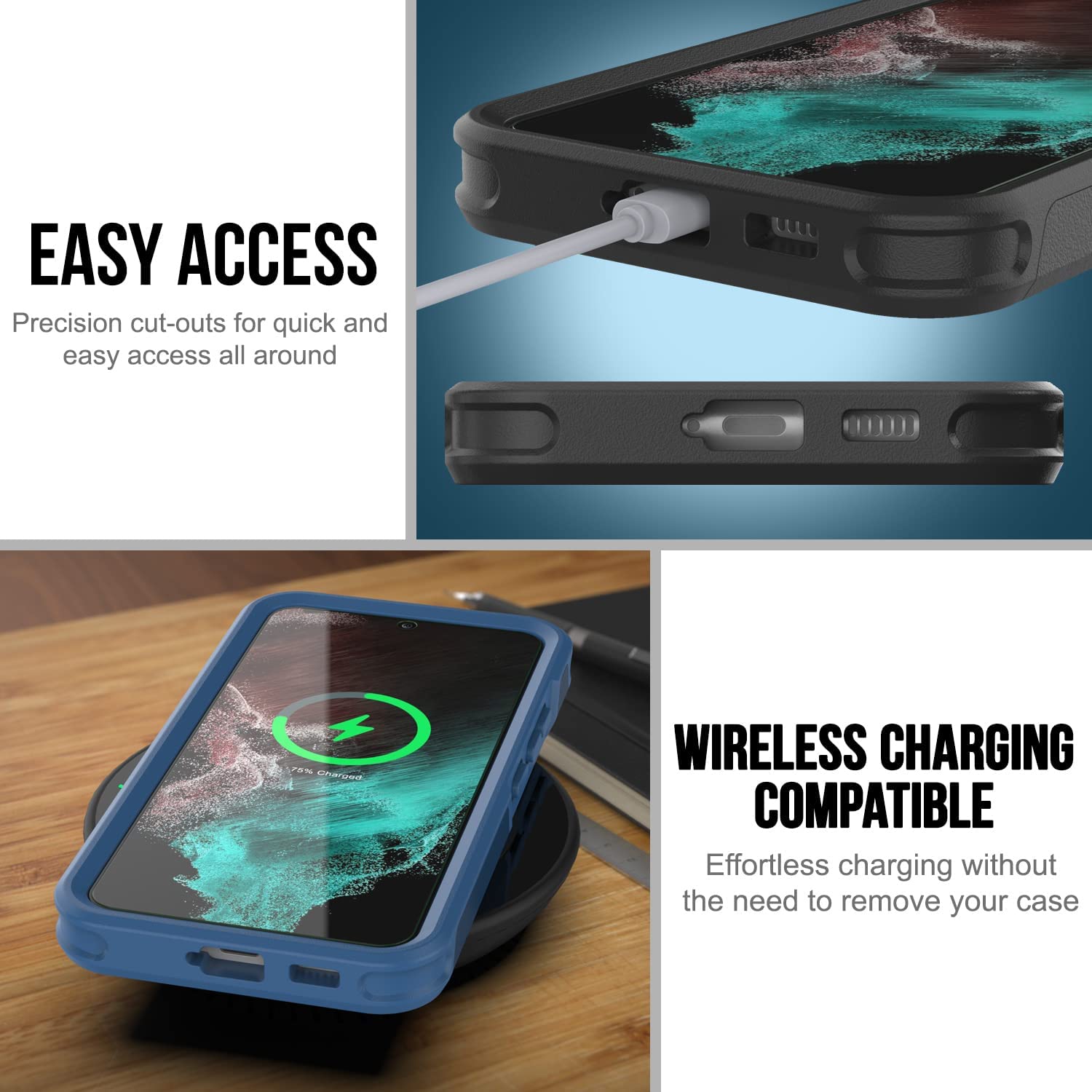 PunkCase Galaxy S22+ Plus Case, [Spartan 2.0 Series] Clear Rugged Heavy Duty Cover [Navy]