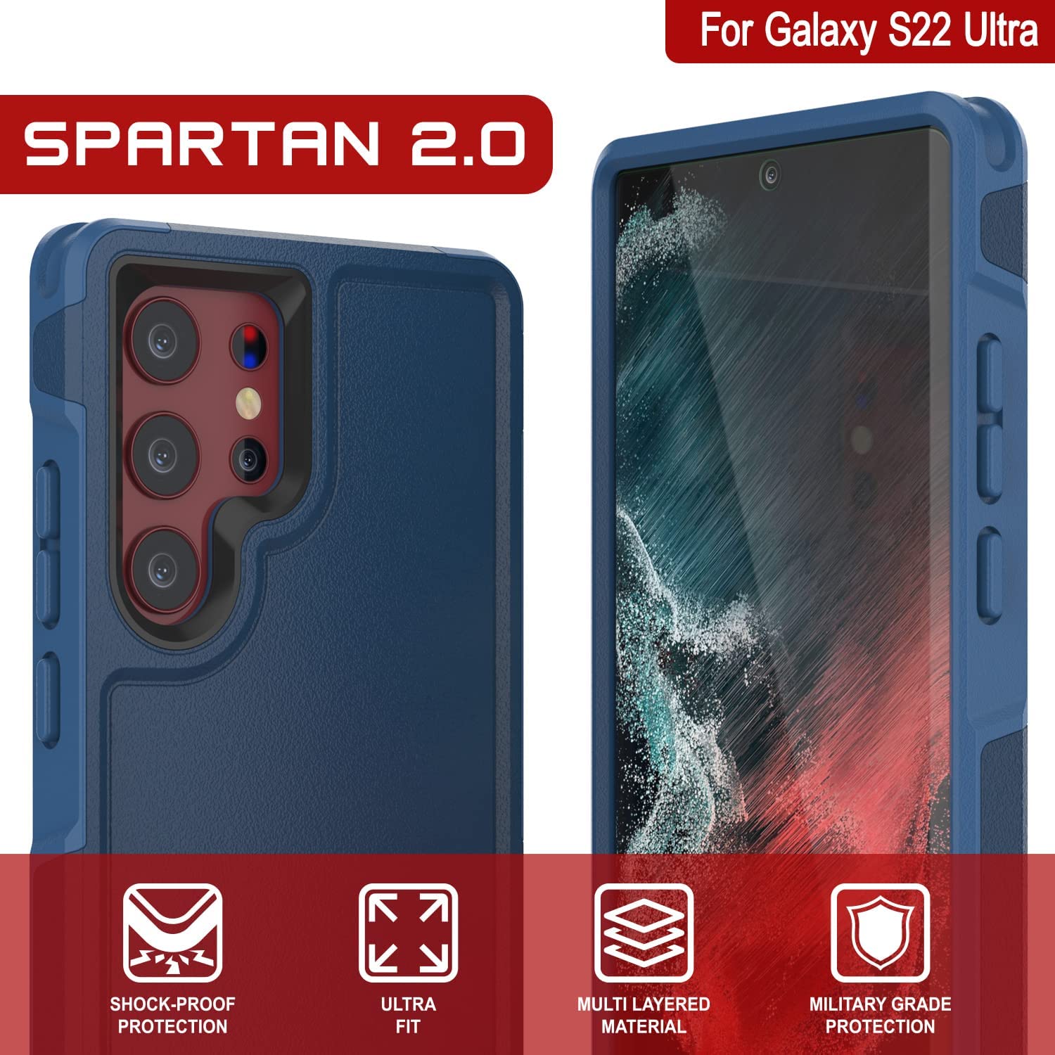 PunkCase Galaxy S22 Ultra Case, [Spartan 2.0 Series] Clear Rugged Heavy Duty Cover [Navy]