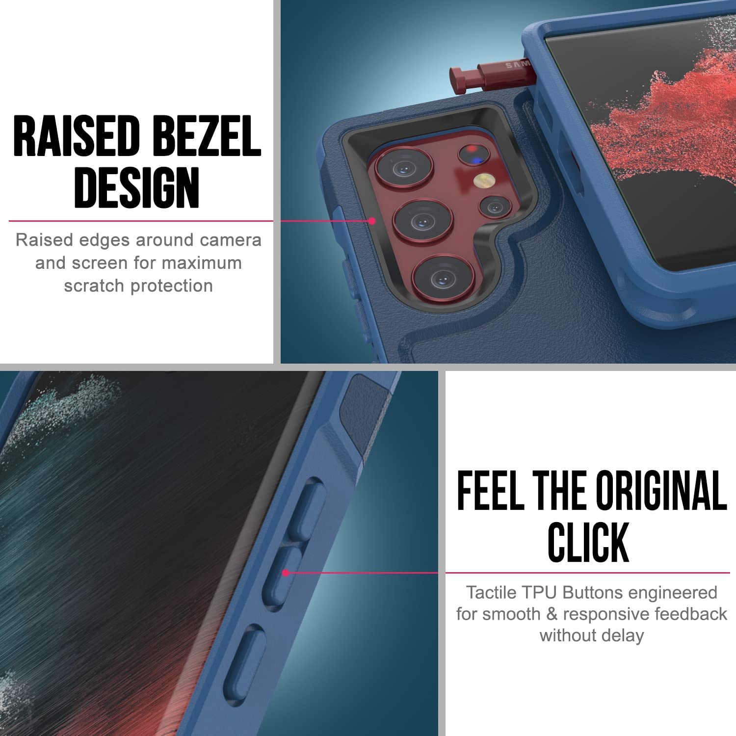 PunkCase Galaxy S22 Ultra Case, [Spartan 2.0 Series] Clear Rugged Heavy Duty Cover [Navy]