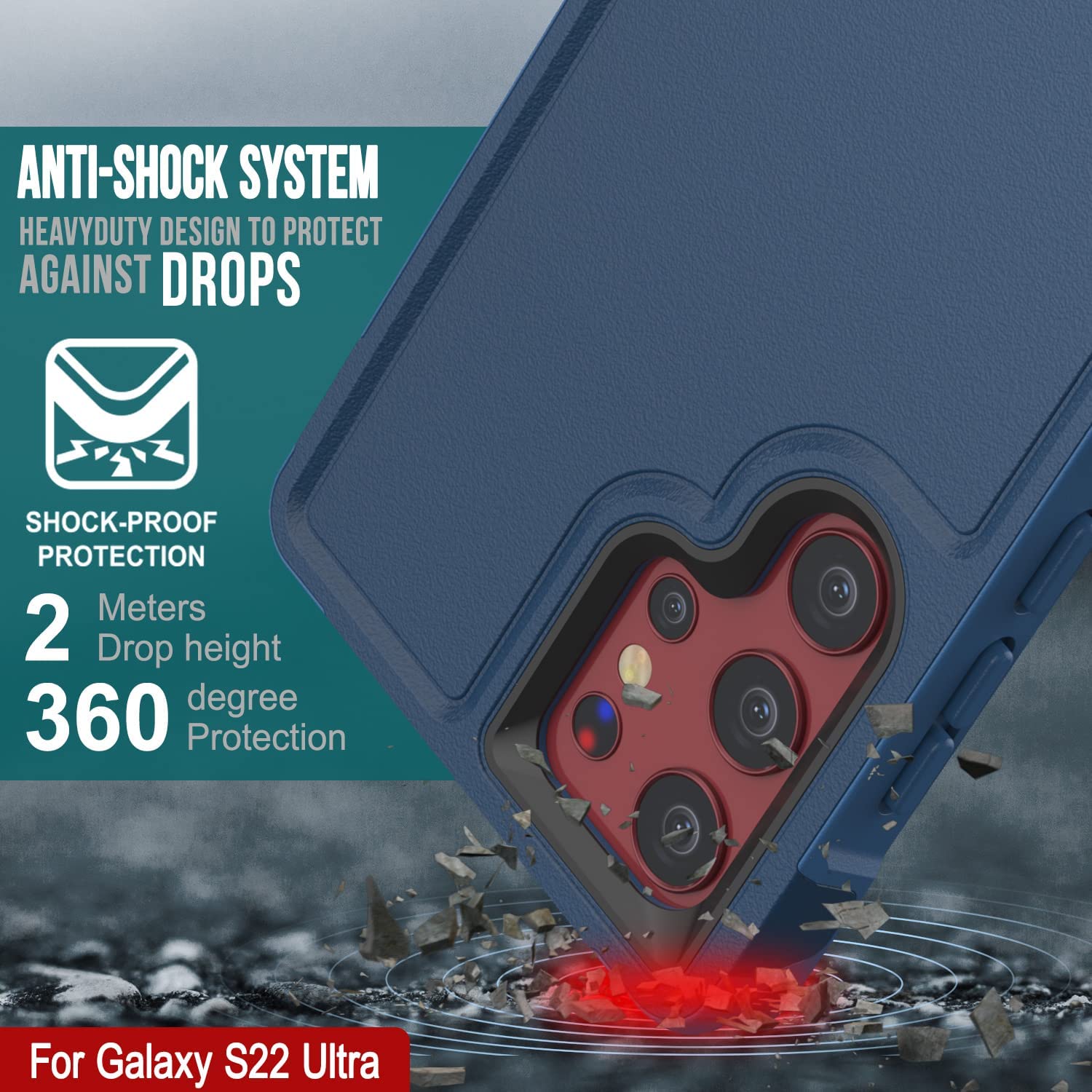 PunkCase Galaxy S22 Ultra Case, [Spartan 2.0 Series] Clear Rugged Heavy Duty Cover [Navy]