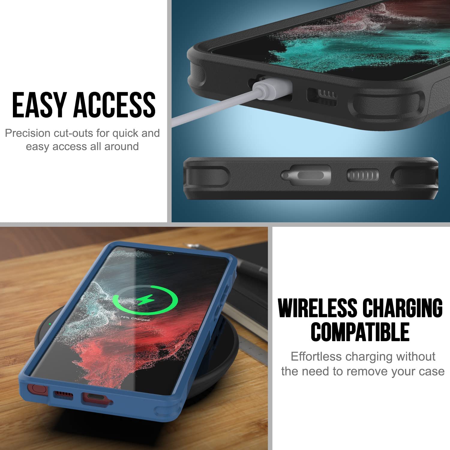 PunkCase Galaxy S22 Ultra Case, [Spartan 2.0 Series] Clear Rugged Heavy Duty Cover [Navy]