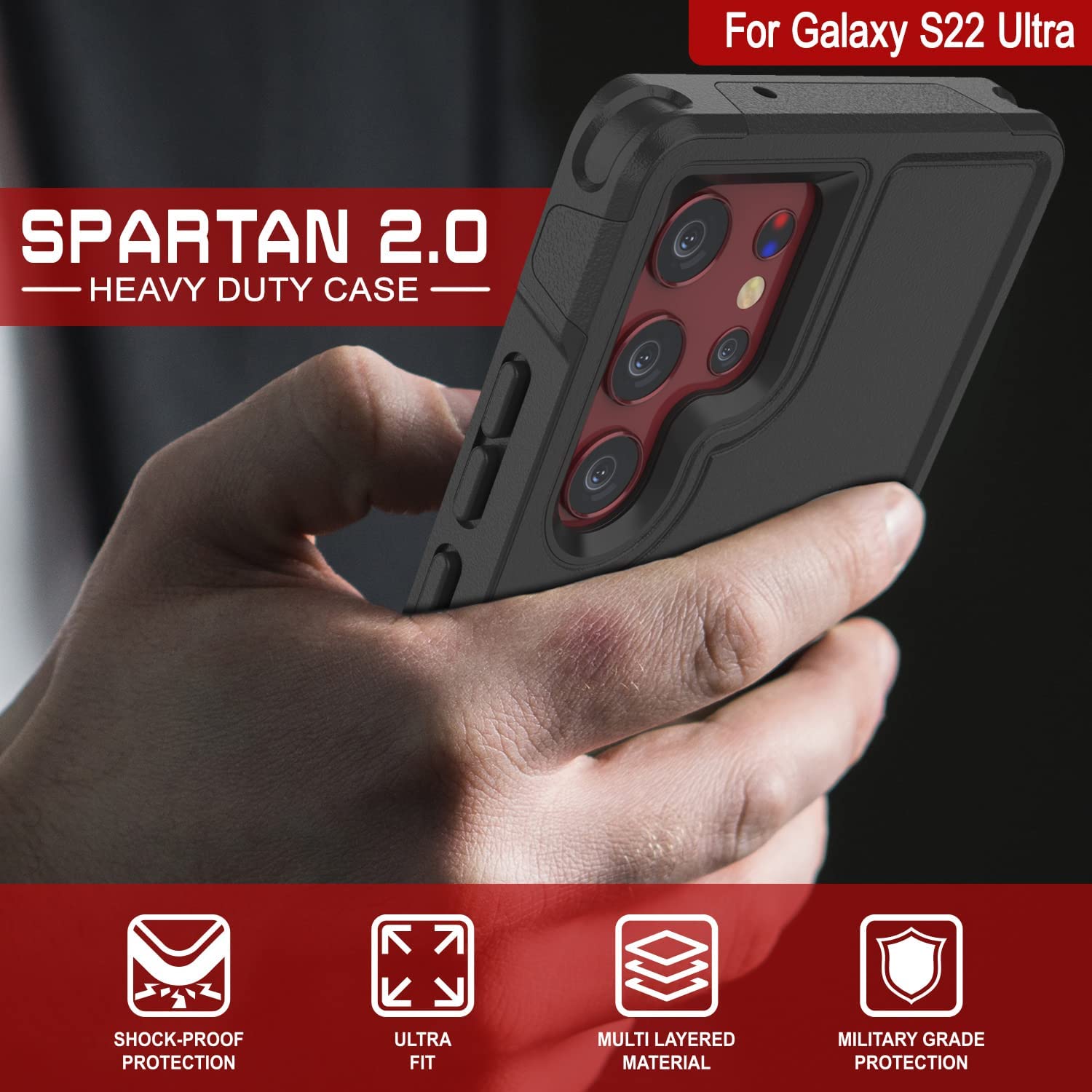 PunkCase Galaxy S22 Ultra Case, [Spartan 2.0 Series] Clear Rugged Heavy Duty Cover [Black]