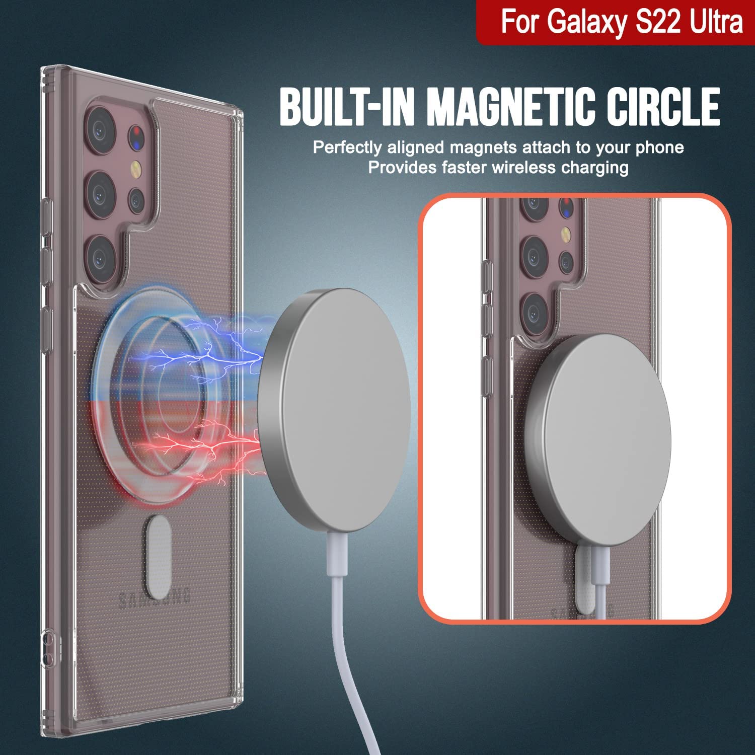 Punkcase Galaxy S22 Ultra Magnetic Wireless Charging Case [ClearMag Series]