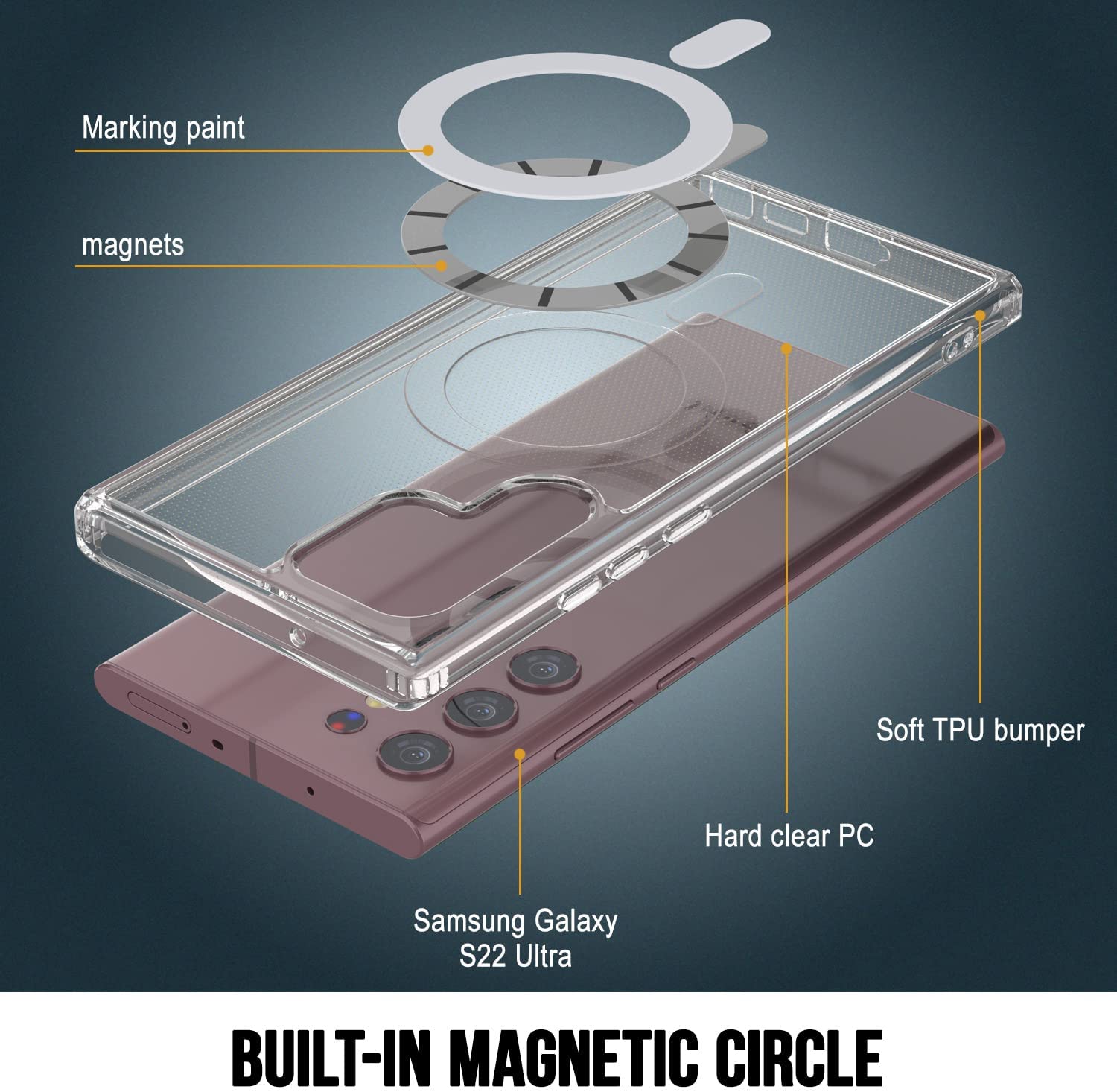 Punkcase Galaxy S22 Ultra Magnetic Wireless Charging Case [ClearMag Series]