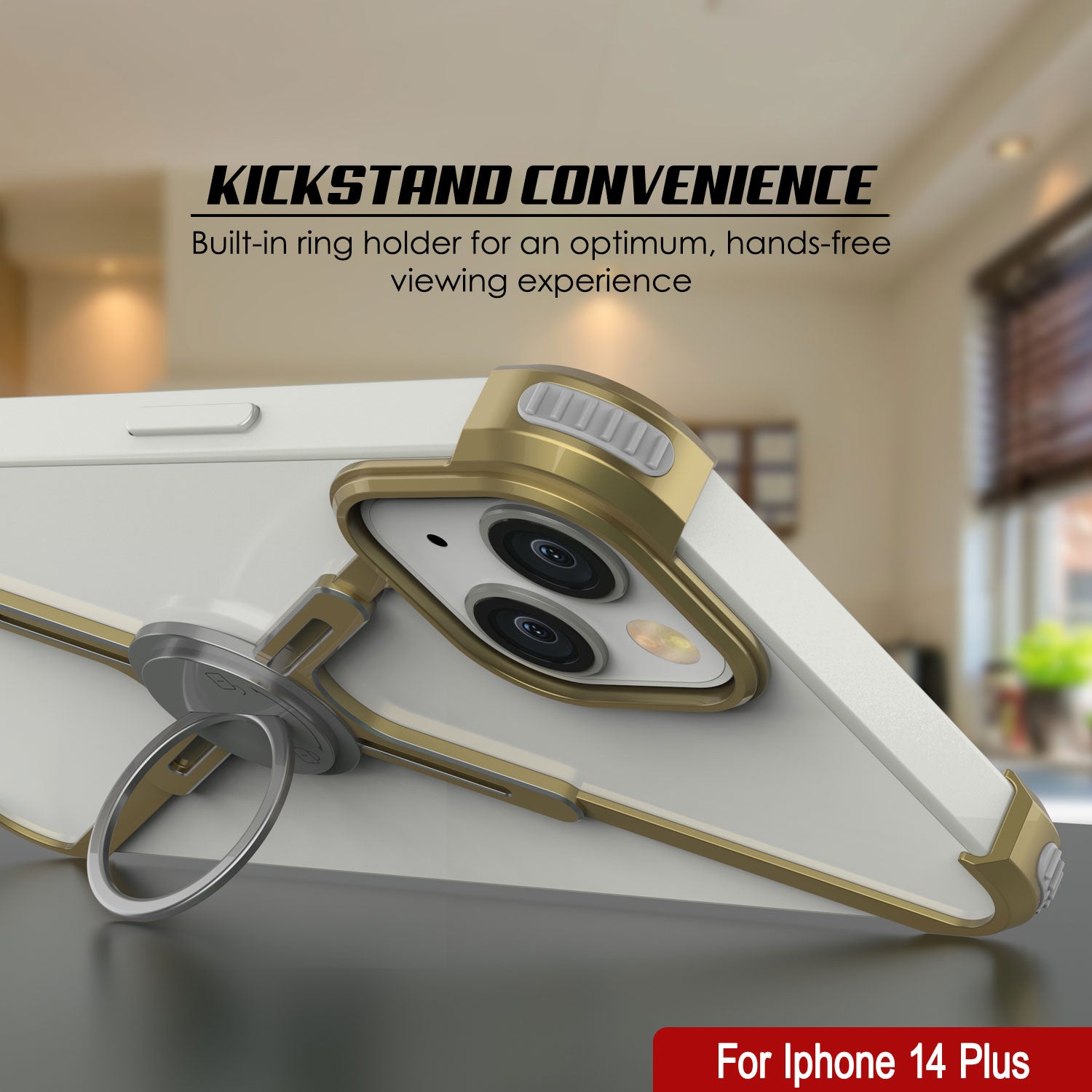 Punkcase iPhone 14 Plus Bumper Case [Backbone Series] Ultra Slim Minimalist Aluminum Metal X-Frame Cover for iPhone 14 Plus (2022) (6.7") [Gold]