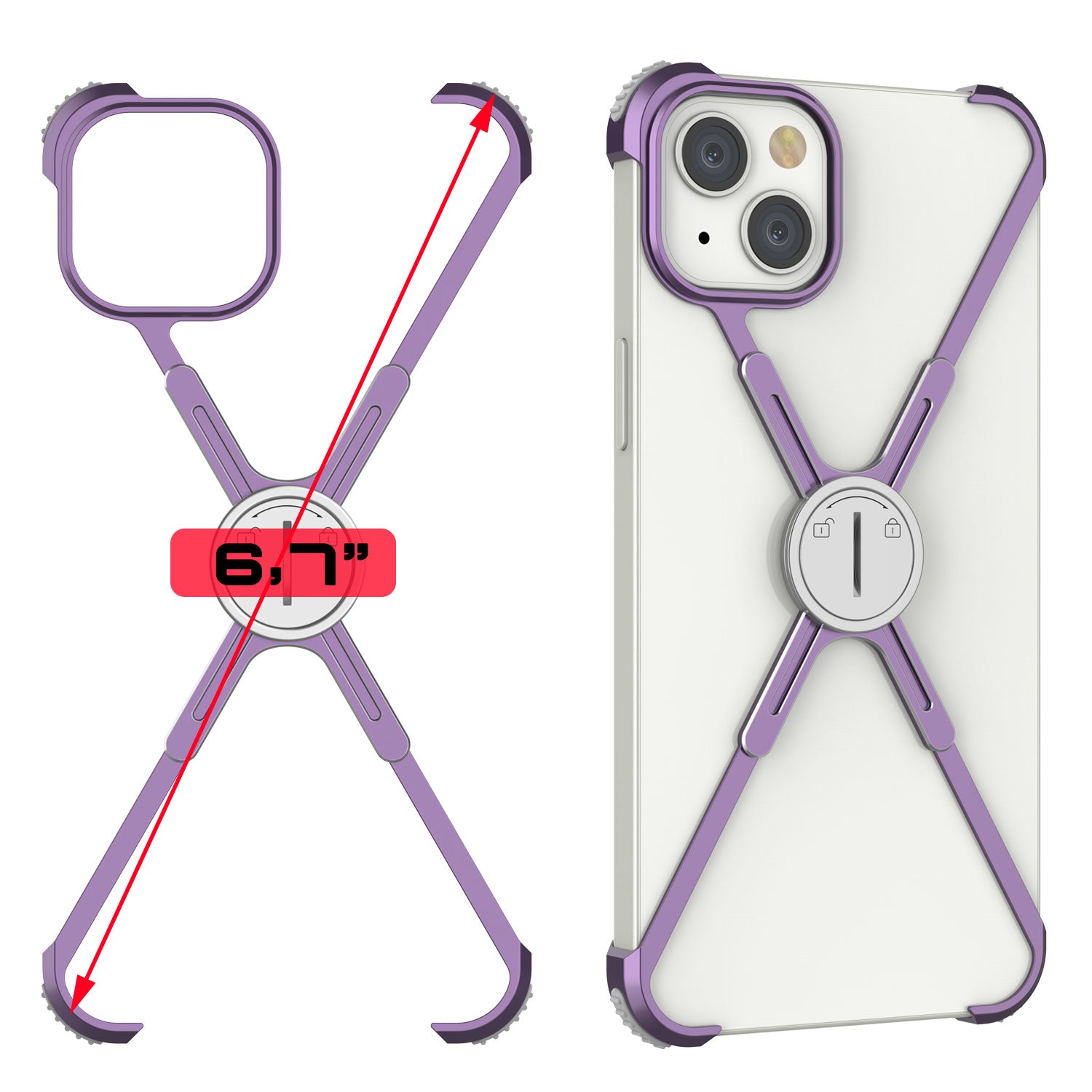 Punkcase iPhone 14 Plus Bumper Case [Backbone Series] Ultra Slim Minimalist Aluminum Metal X-Frame Cover for iPhone 14 Plus (2022) (6.7") [Purple]
