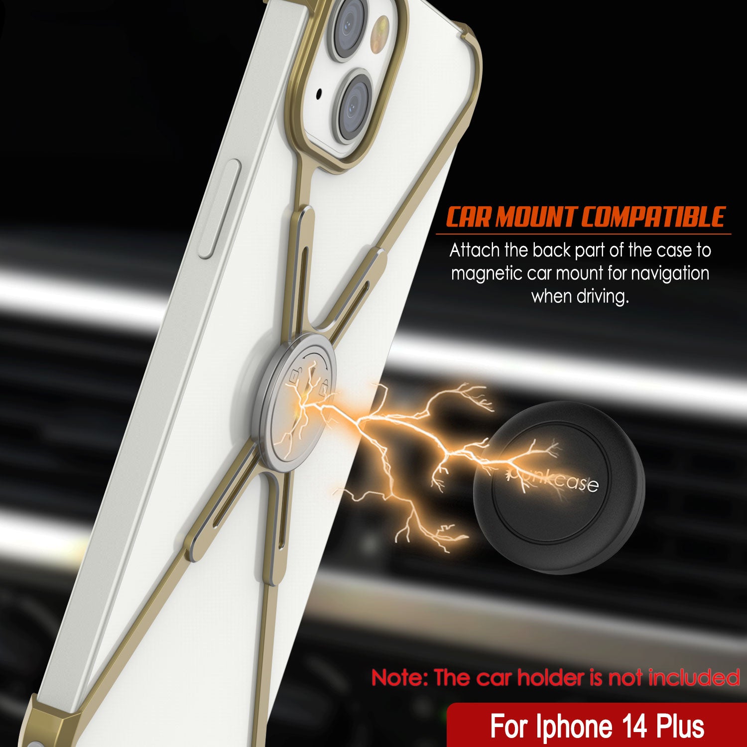 Punkcase iPhone 14 Plus Bumper Case [Backbone Series] Ultra Slim Minimalist Aluminum Metal X-Frame Cover for iPhone 14 Plus (2022) (6.7") [Gold]