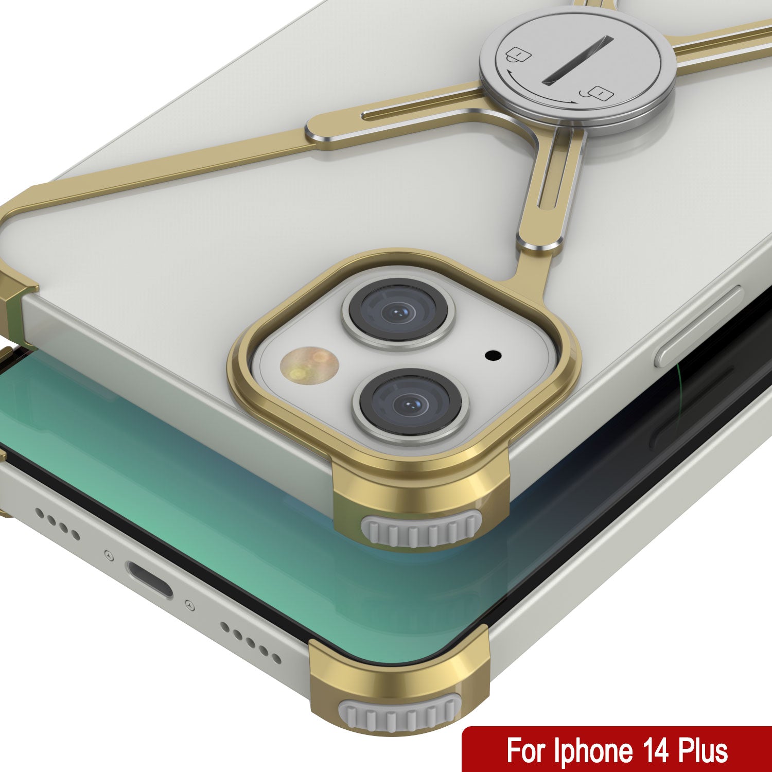 Punkcase iPhone 14 Plus Bumper Case [Backbone Series] Ultra Slim Minimalist Aluminum Metal X-Frame Cover for iPhone 14 Plus (2022) (6.7") [Gold]