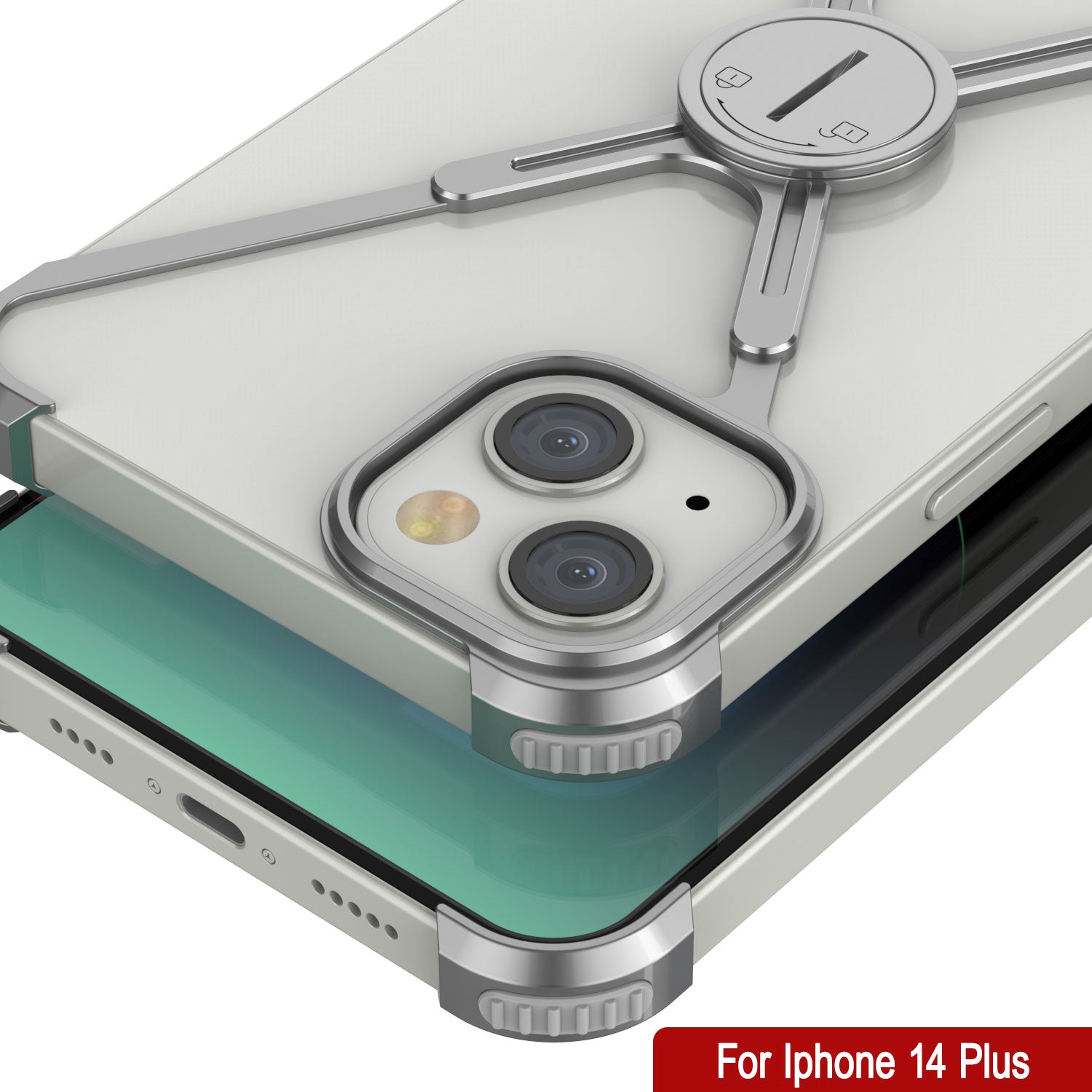 Punkcase iPhone 14 Plus Bumper Case [Backbone Series] Ultra Slim Minimalist Aluminum Metal X-Frame Cover for iPhone 14 Plus (2022) (6.7") [Silver]