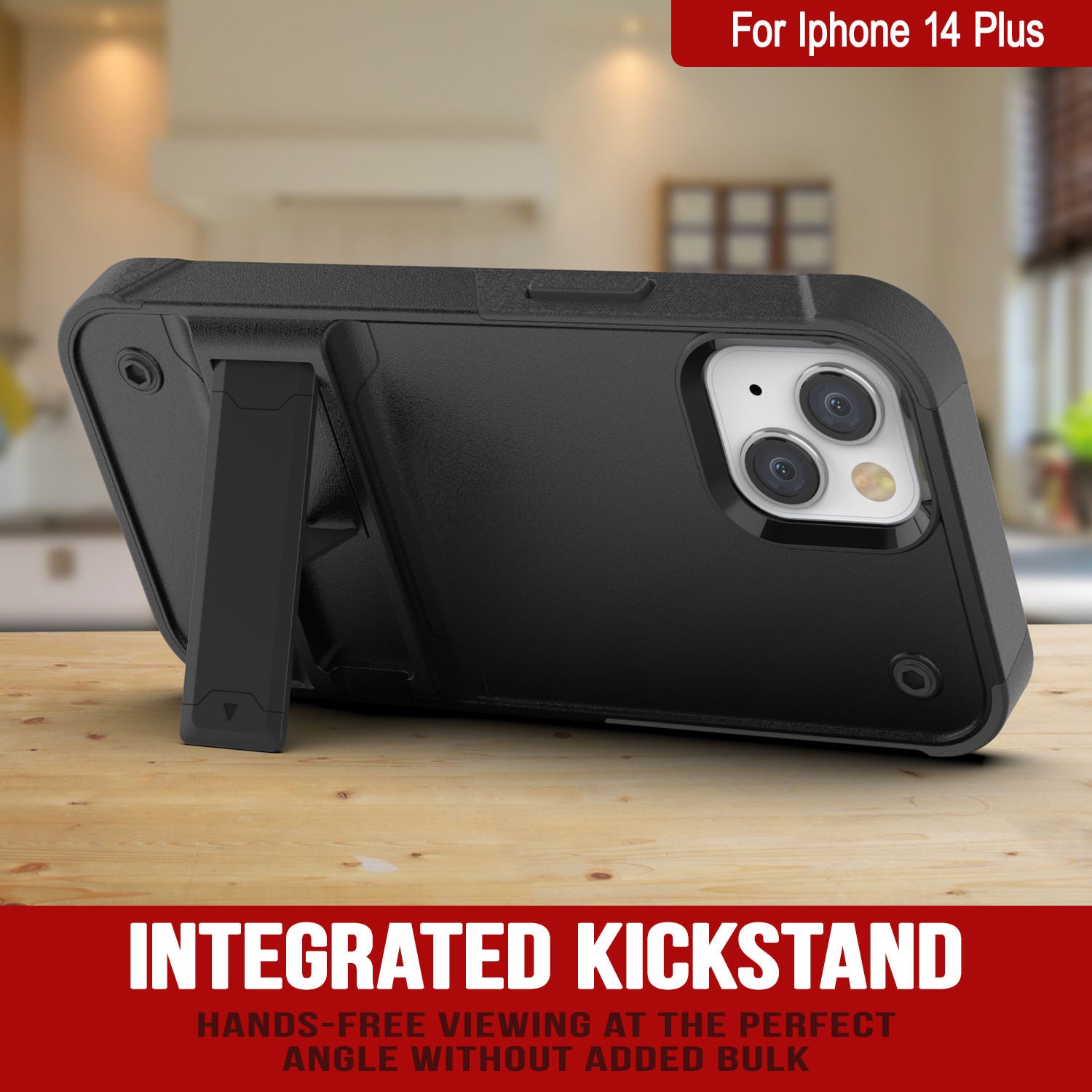 Punkcase iPhone 15 Plus Case [Reliance Series] Protective Hybrid Military Grade Cover W/Built-in Kickstand [Black]