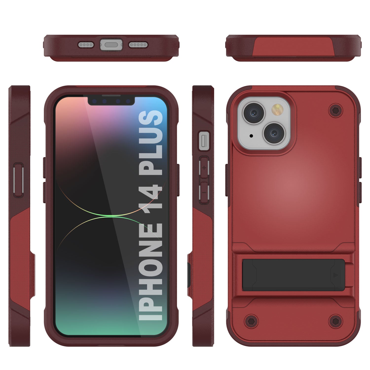 Punkcase iPhone 15 Plus Case [Reliance Series] Protective Hybrid Military Grade Cover W/Built-in Kickstand [Red-Rose]
