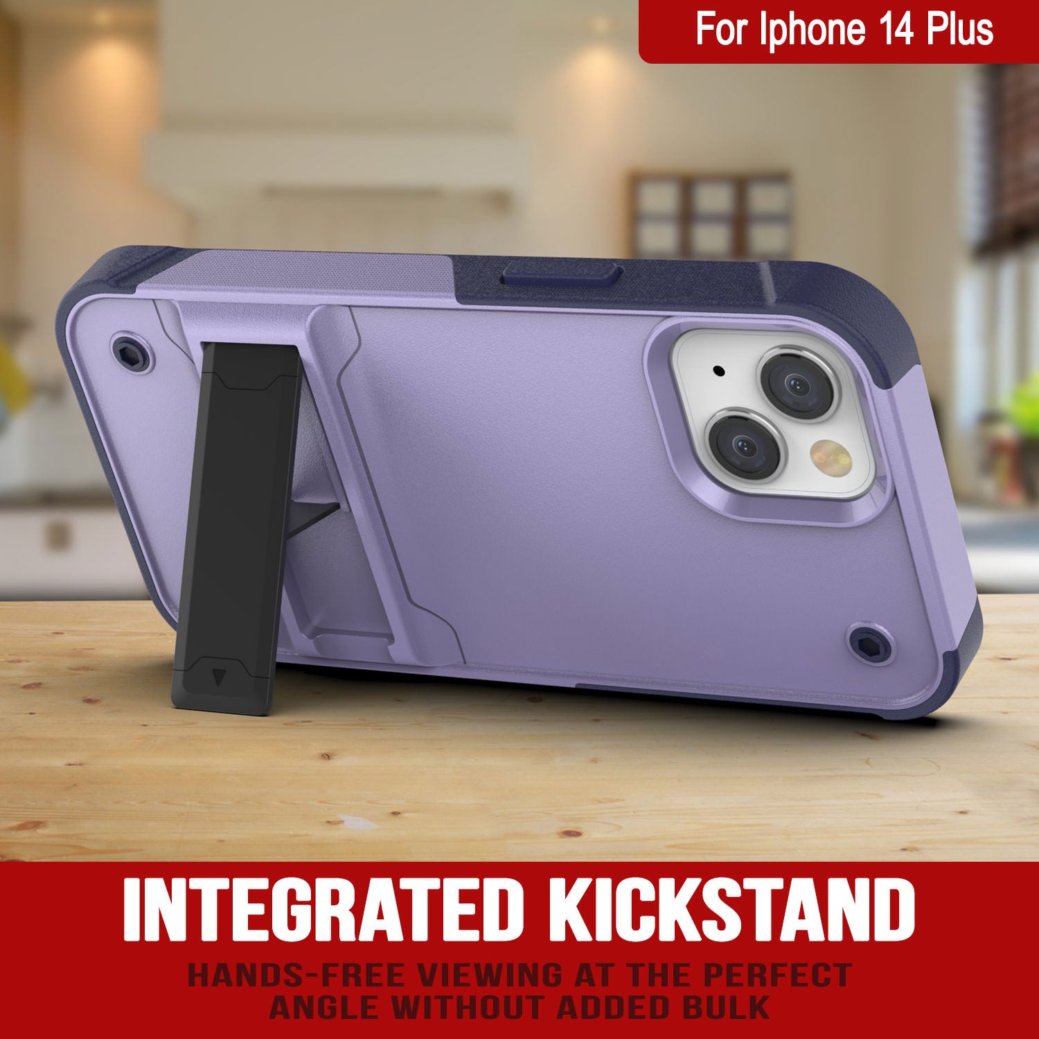 Punkcase iPhone 15 Plus Case [Reliance Series] Protective Hybrid Military Grade Cover W/Built-in Kickstand [Purple-Navy]
