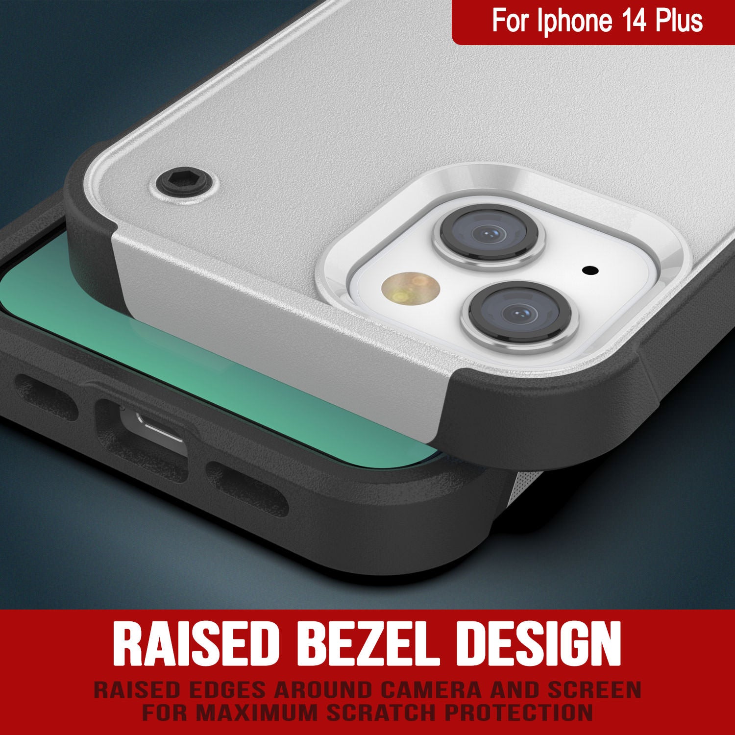 Punkcase iPhone 15 Plus Case [Reliance Series] Protective Hybrid Military Grade Cover W/Built-in Kickstand [White-Black]