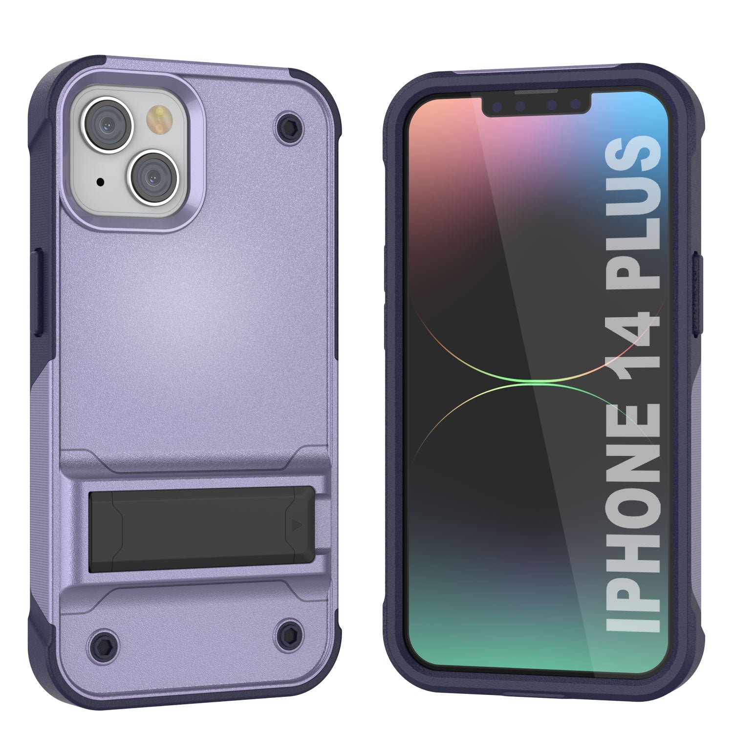 Punkcase iPhone 15 Plus Case [Reliance Series] Protective Hybrid Military Grade Cover W/Built-in Kickstand [Purple-Navy]