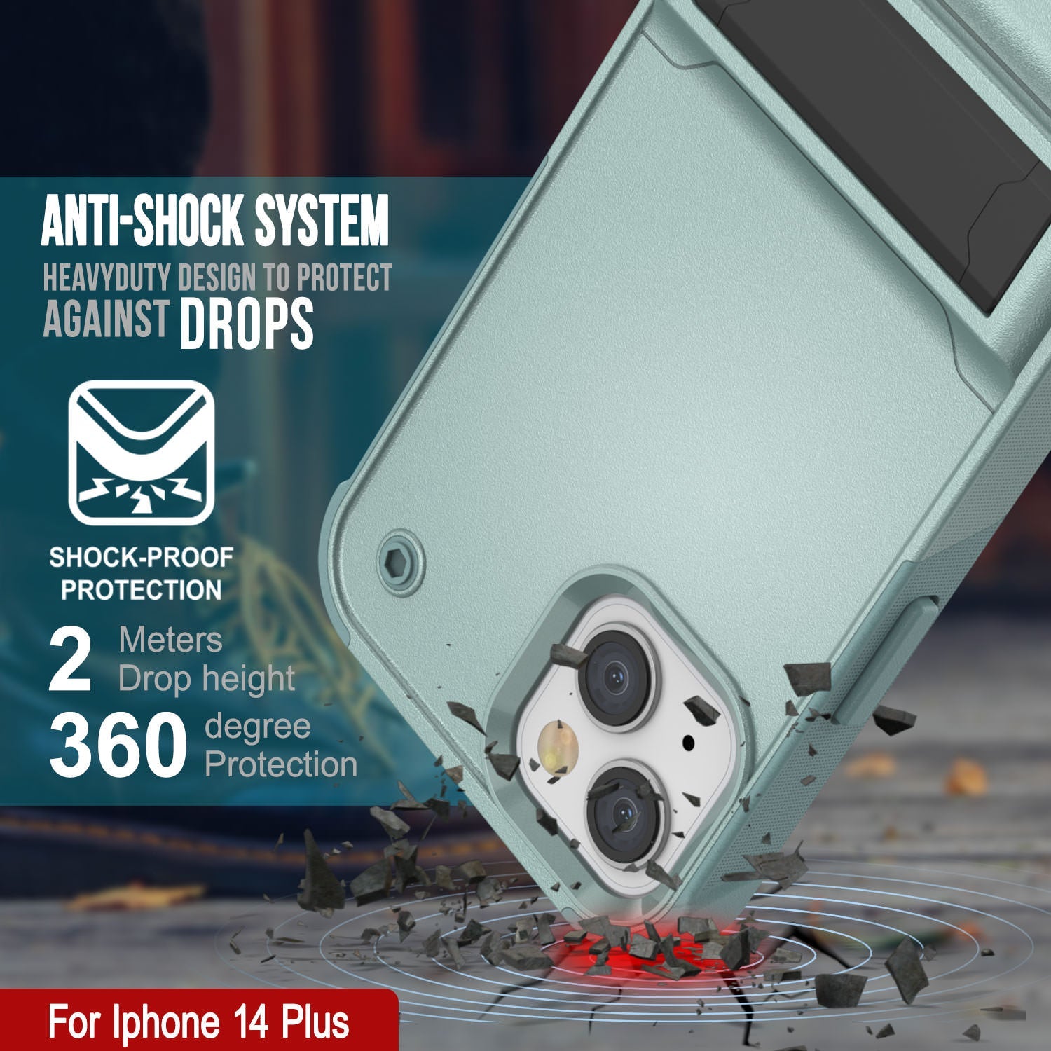 Punkcase iPhone 15 Plus Case [Reliance Series] Protective Hybrid Military Grade Cover W/Built-in Kickstand [Green]