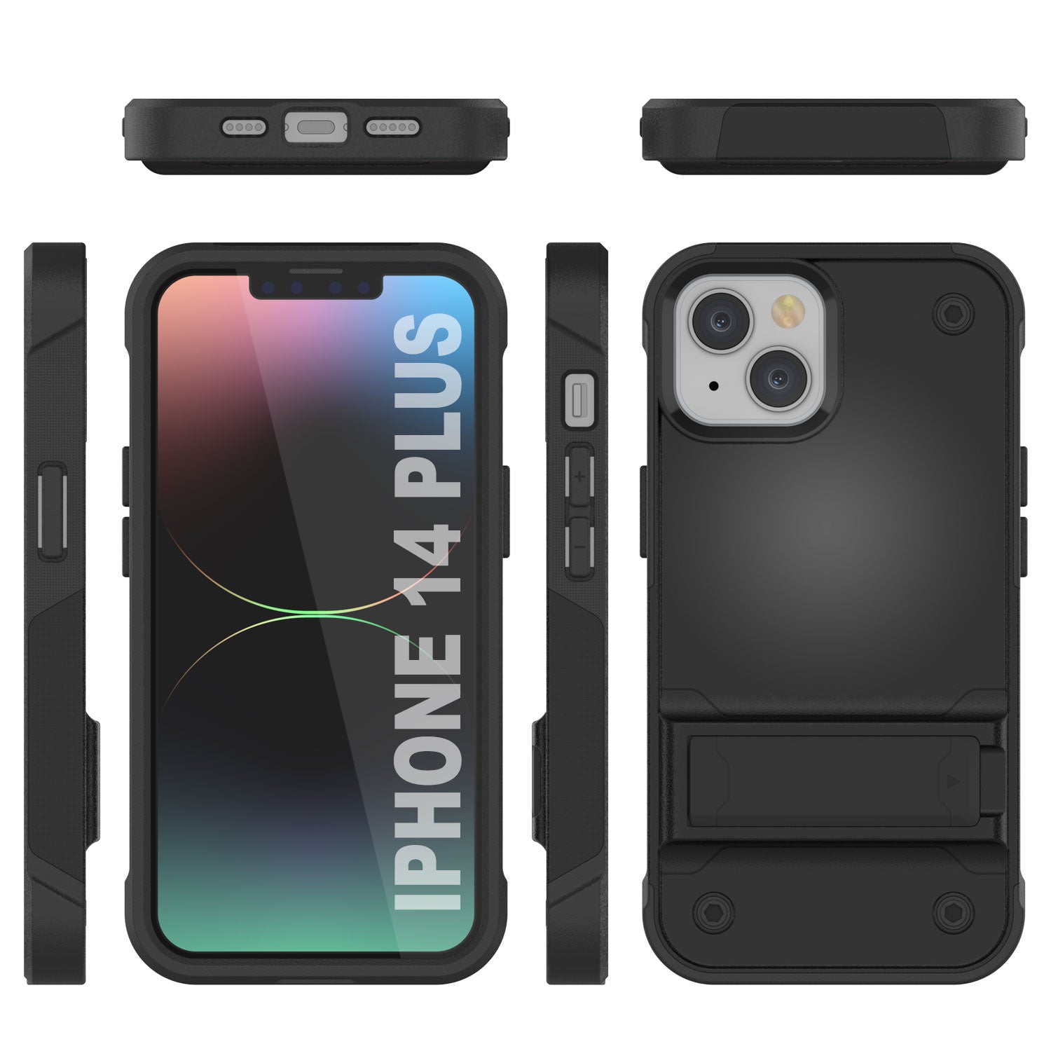 Punkcase iPhone 15 Plus Case [Reliance Series] Protective Hybrid Military Grade Cover W/Built-in Kickstand [Black]