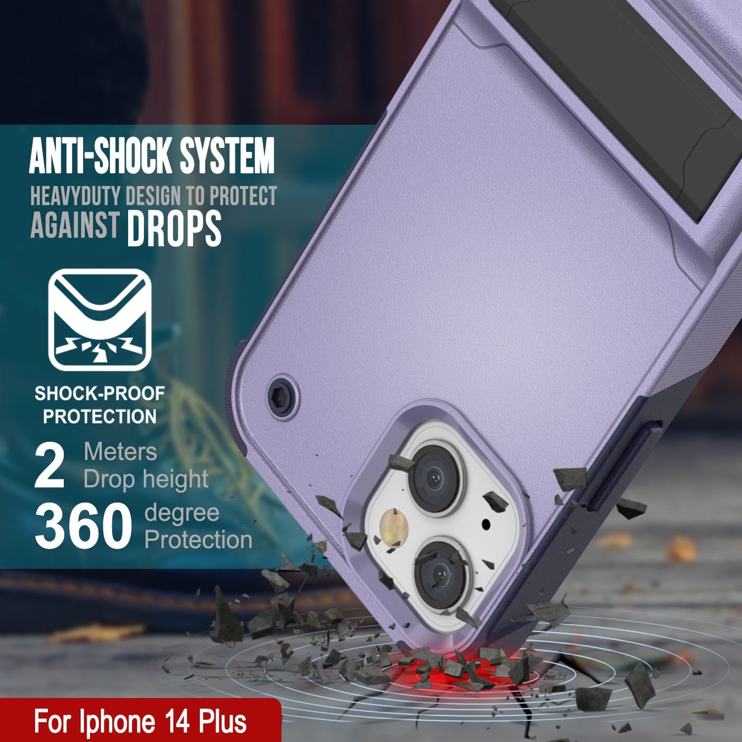 Punkcase iPhone 15 Plus Case [Reliance Series] Protective Hybrid Military Grade Cover W/Built-in Kickstand [Purple-Navy]
