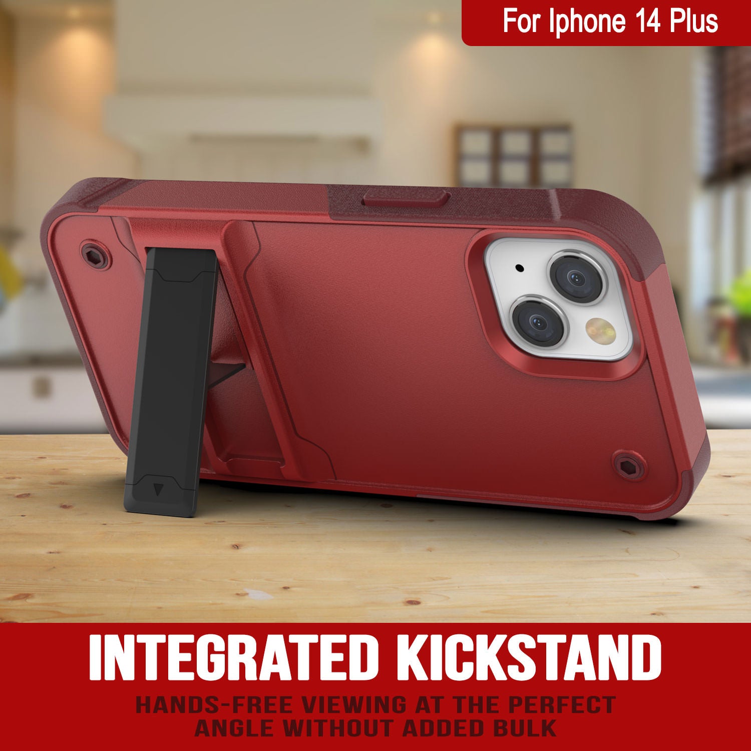 Punkcase iPhone 15 Plus Case [Reliance Series] Protective Hybrid Military Grade Cover W/Built-in Kickstand [Red-Rose]