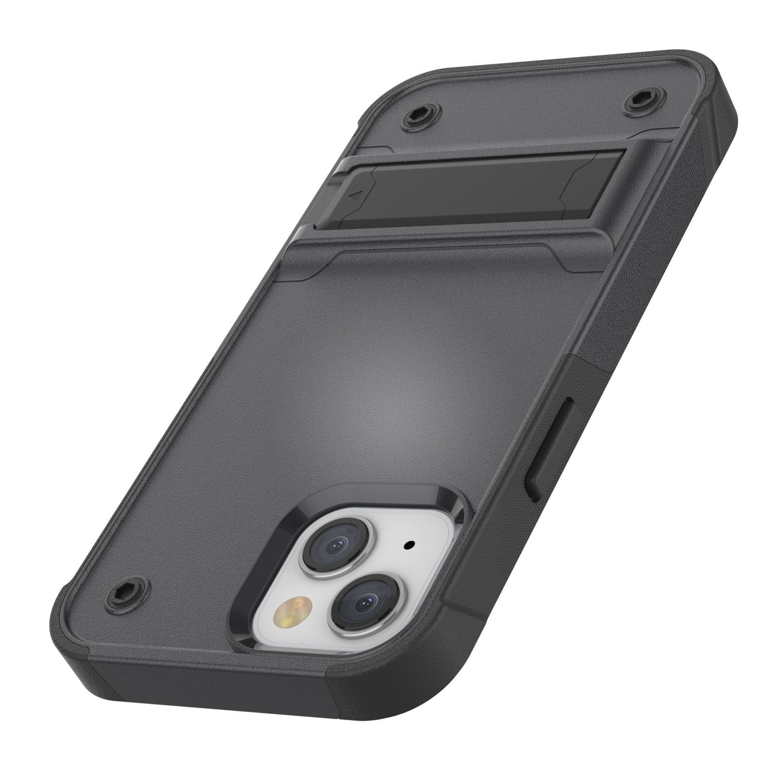 Punkcase iPhone 15 Plus Case [Reliance Series] Protective Hybrid Military Grade Cover W/Built-in Kickstand [Grey-Black]