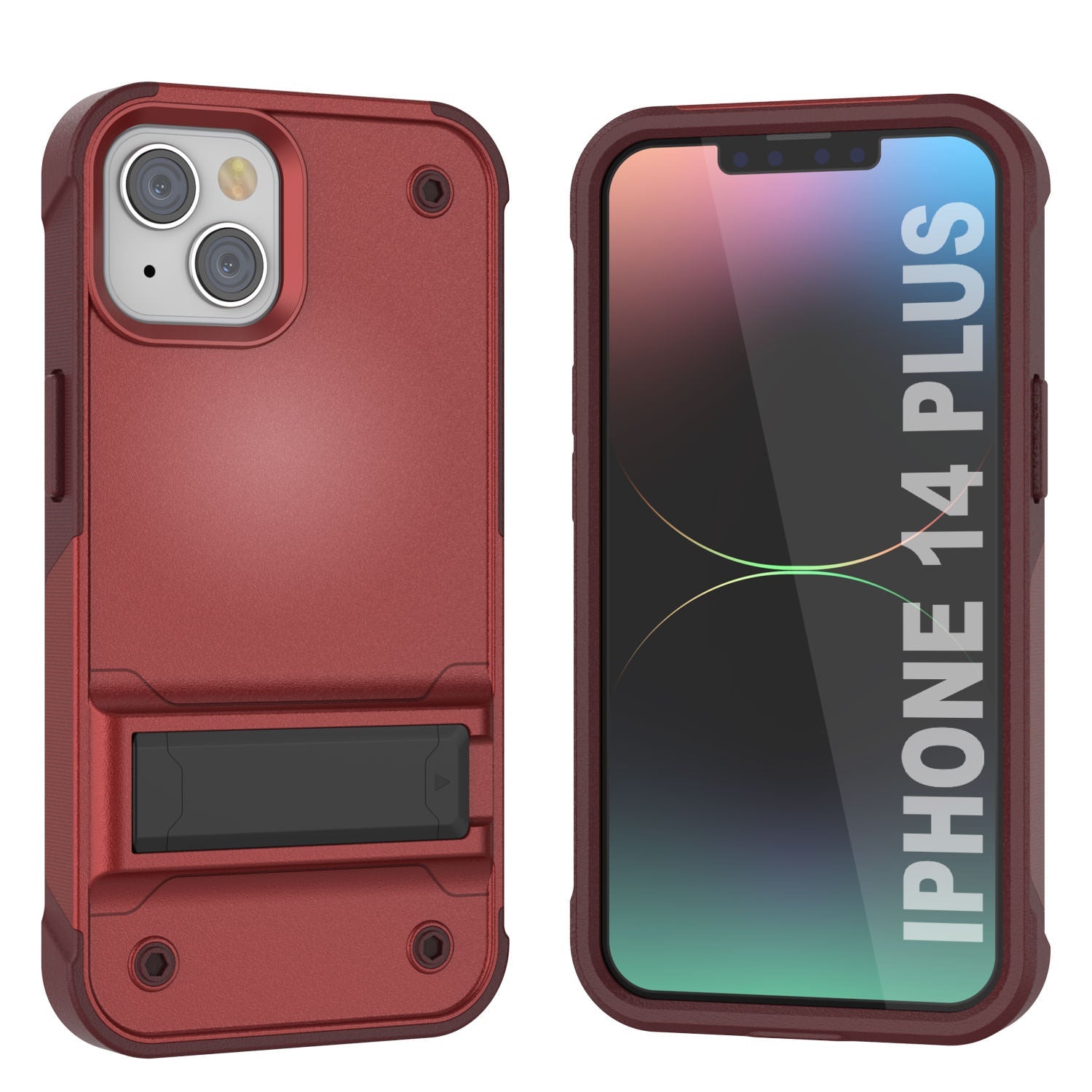 Punkcase iPhone 15 Plus Case [Reliance Series] Protective Hybrid Military Grade Cover W/Built-in Kickstand [Red-Rose]