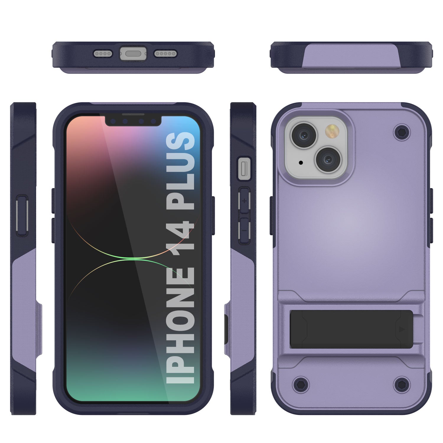 Punkcase iPhone 15 Plus Case [Reliance Series] Protective Hybrid Military Grade Cover W/Built-in Kickstand [Purple-Navy]
