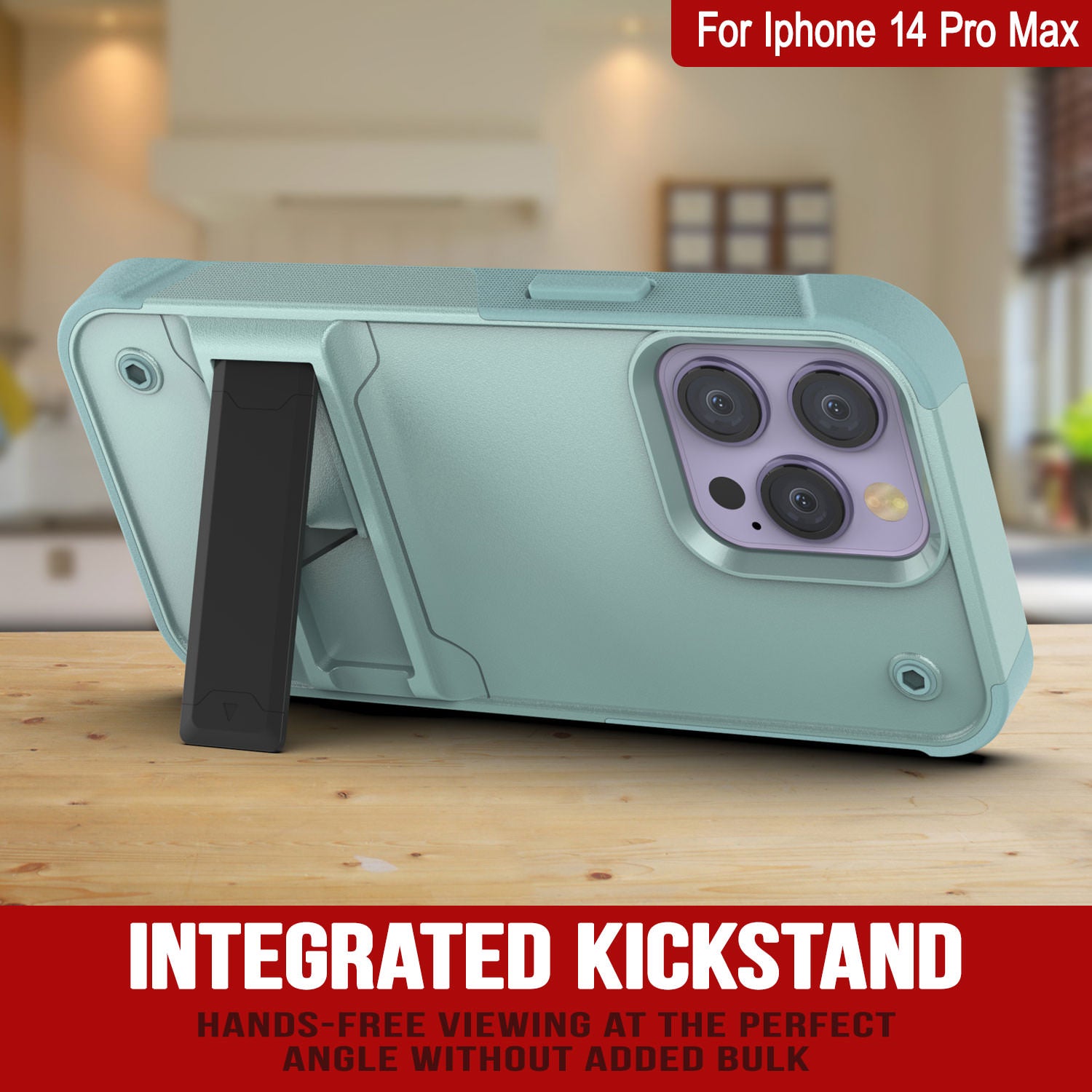 Punkcase iPhone 15 Pro Max Case [Reliance Series] Protective Hybrid Military Grade Cover W/Built-in Kickstand [Green]