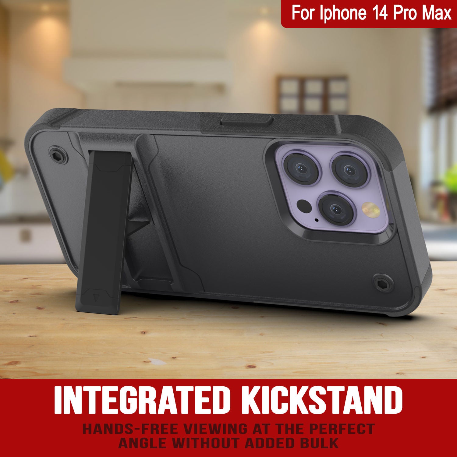 Punkcase iPhone 15 Pro Max Case [Reliance Series] Protective Hybrid Military Grade Cover W/Built-in Kickstand [Grey-Black]