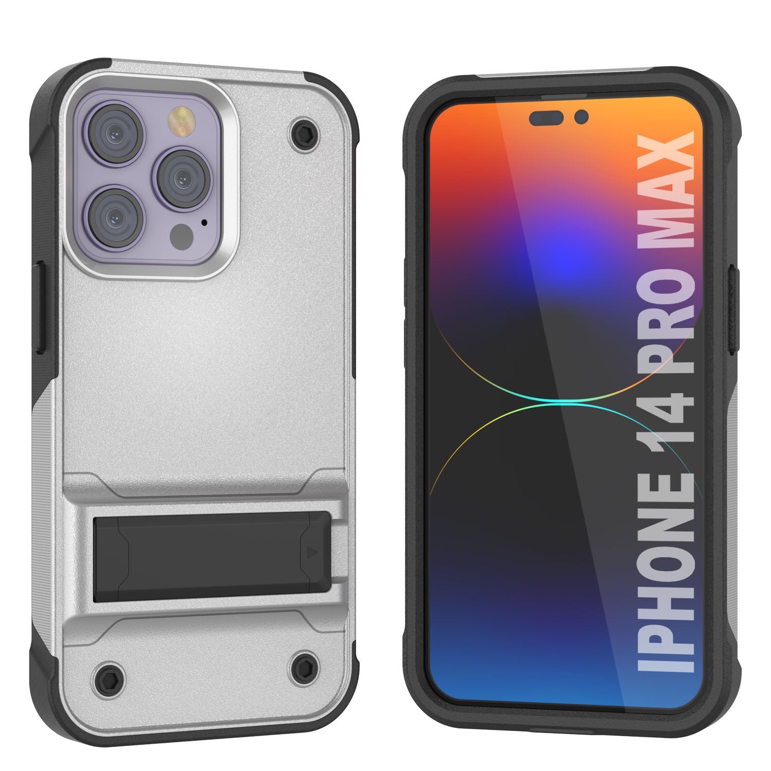 Punkcase iPhone 15 Pro Max Case [Reliance Series] Protective Hybrid Military Grade Cover W/Built-in Kickstand [White-Black]