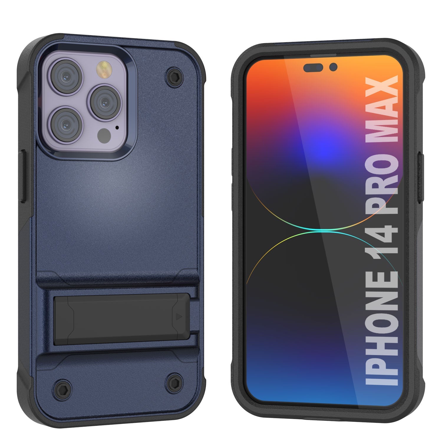 Punkcase iPhone 15 Pro Max Case [Reliance Series] Protective Hybrid Military Grade Cover W/Built-in Kickstand [Navy-Black]