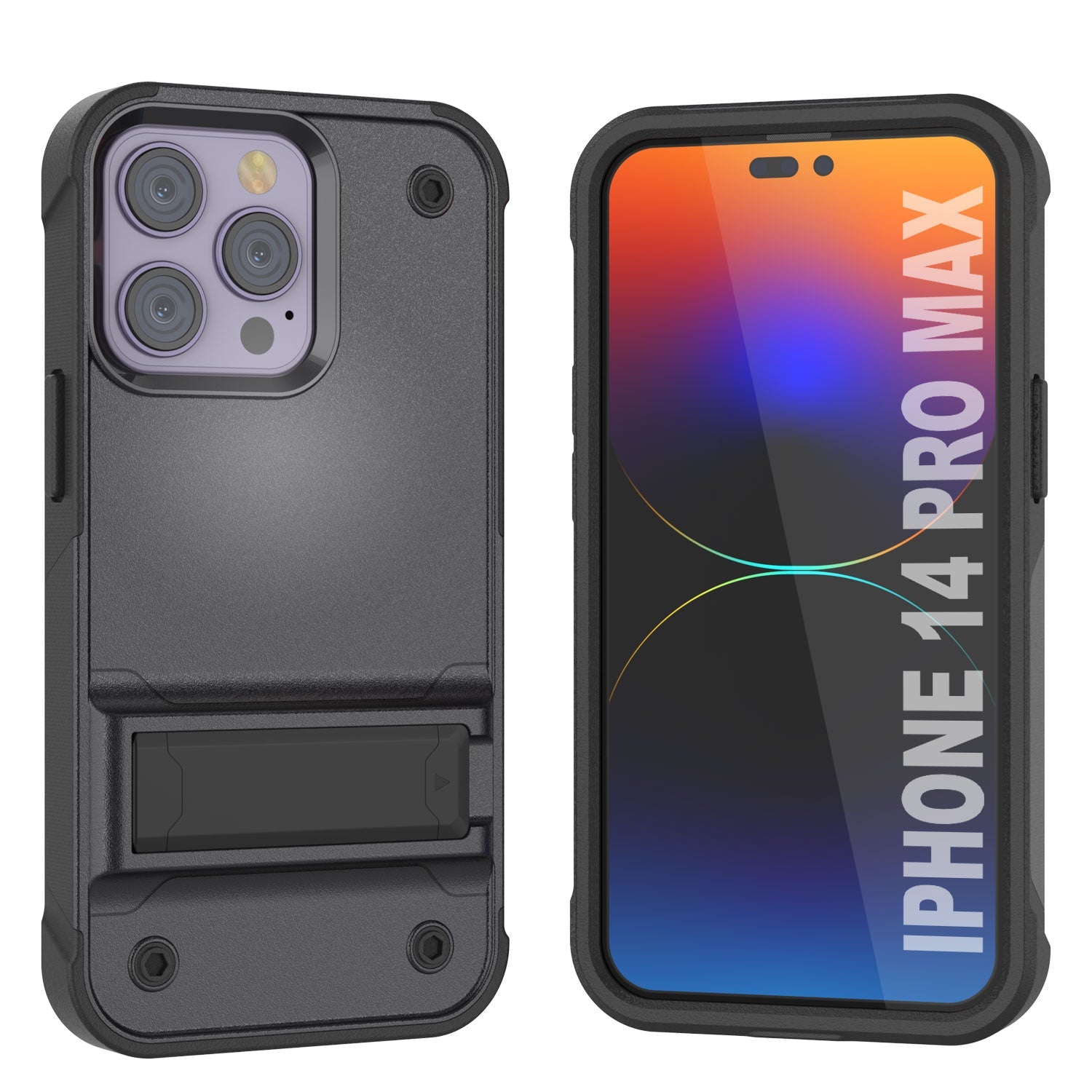 Punkcase iPhone 15 Pro Max Case [Reliance Series] Protective Hybrid Military Grade Cover W/Built-in Kickstand [Grey-Black]