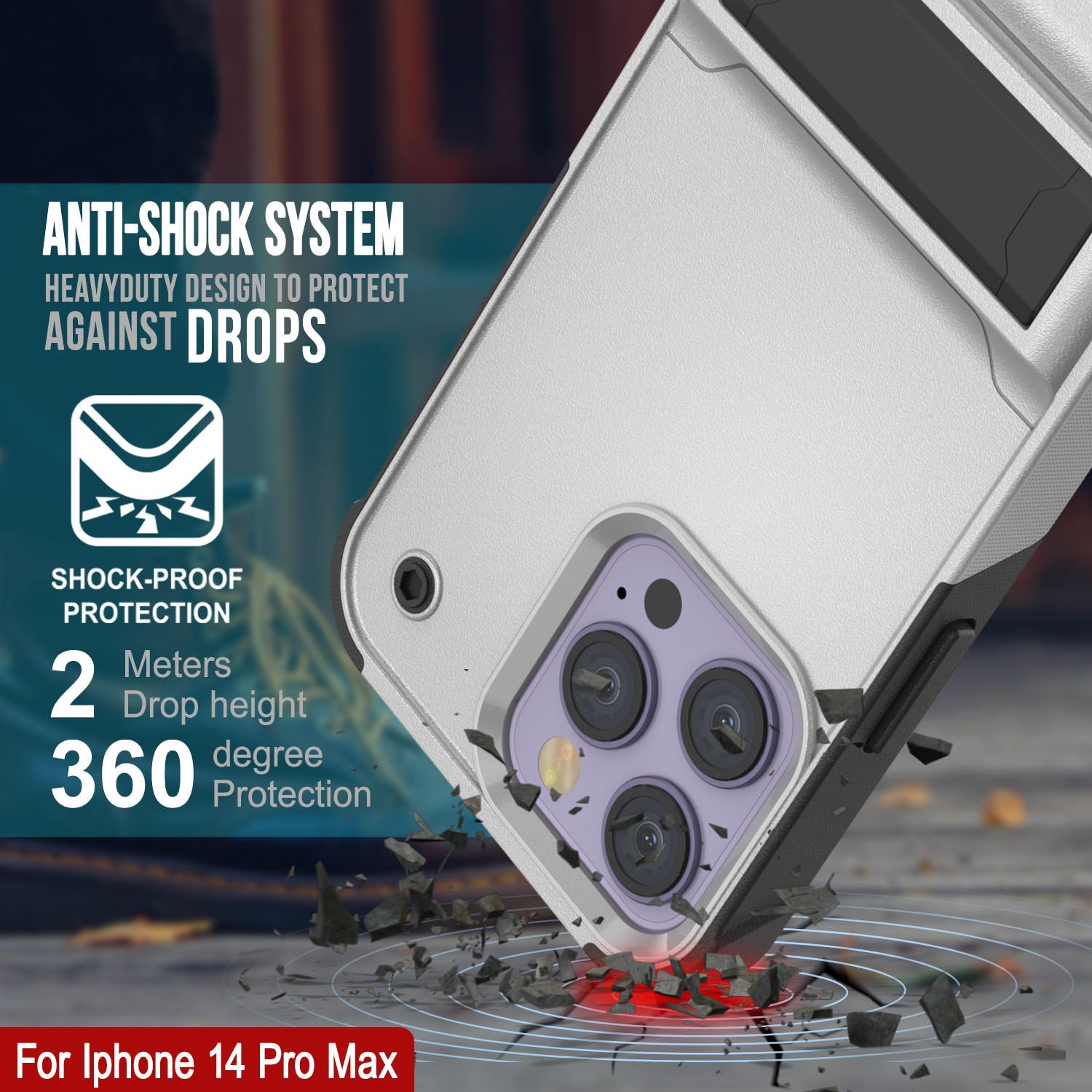 Punkcase iPhone 15 Pro Max Case [Reliance Series] Protective Hybrid Military Grade Cover W/Built-in Kickstand [White-Black]