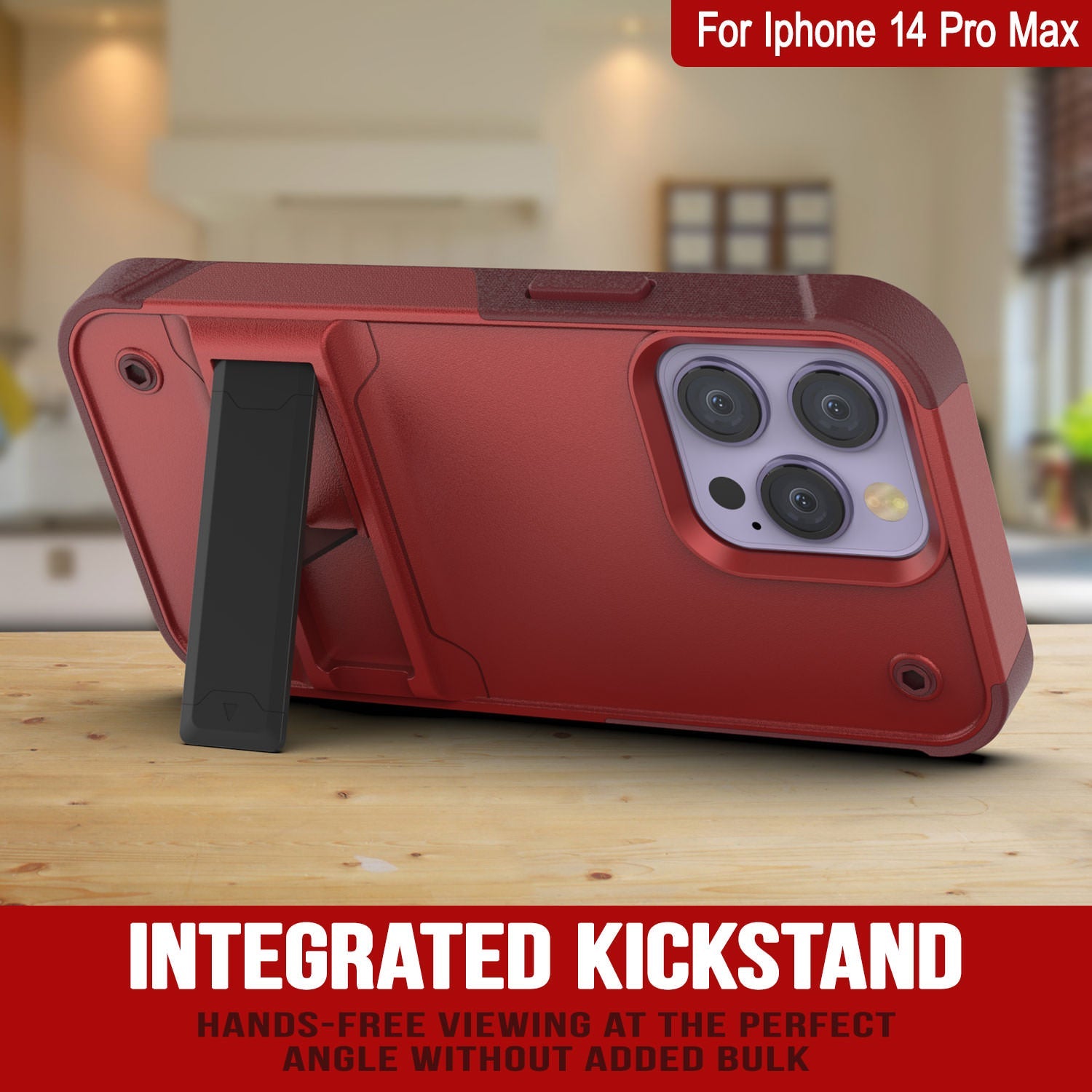 Punkcase iPhone 15 Pro Max Case [Reliance Series] Protective Hybrid Military Grade Cover W/Built-in Kickstand [Red-Rose]