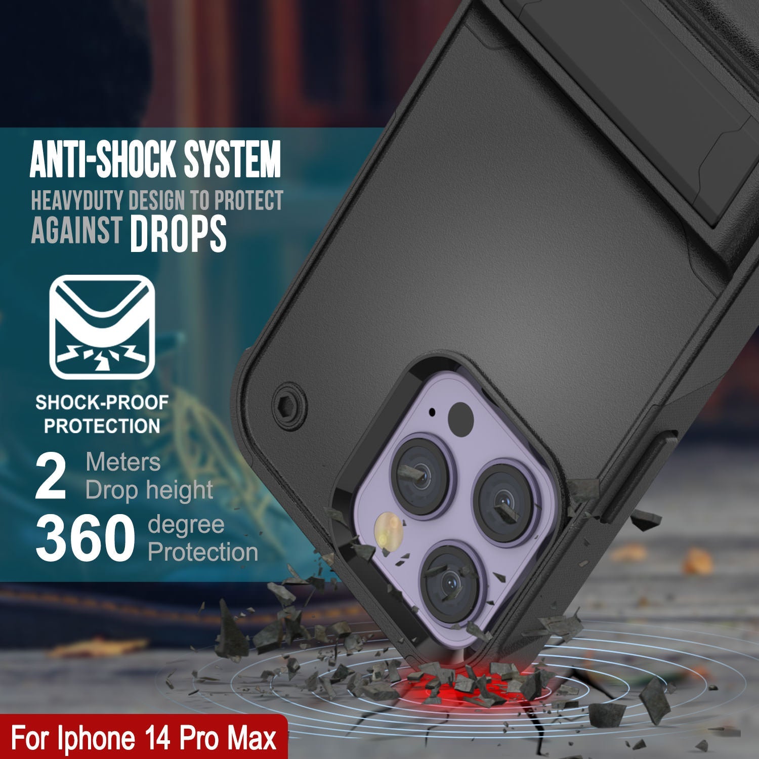 Punkcase iPhone 15 Pro Max Case [Reliance Series] Protective Hybrid Military Grade Cover W/Built-in Kickstand [Black]