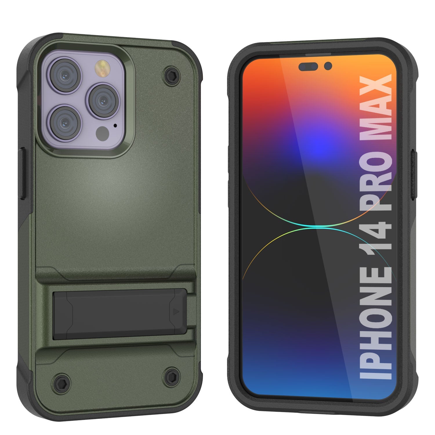 Punkcase iPhone 15 Pro Max Case [Reliance Series] Protective Hybrid Military Grade Cover W/Built-in Kickstand [Army-Green-Black]