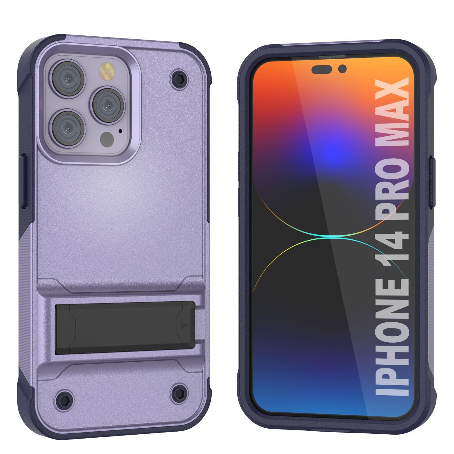 Punkcase iPhone 15 Pro Max Case [Reliance Series] Protective Hybrid Military Grade Cover W/Built-in Kickstand [Purple-Navy]