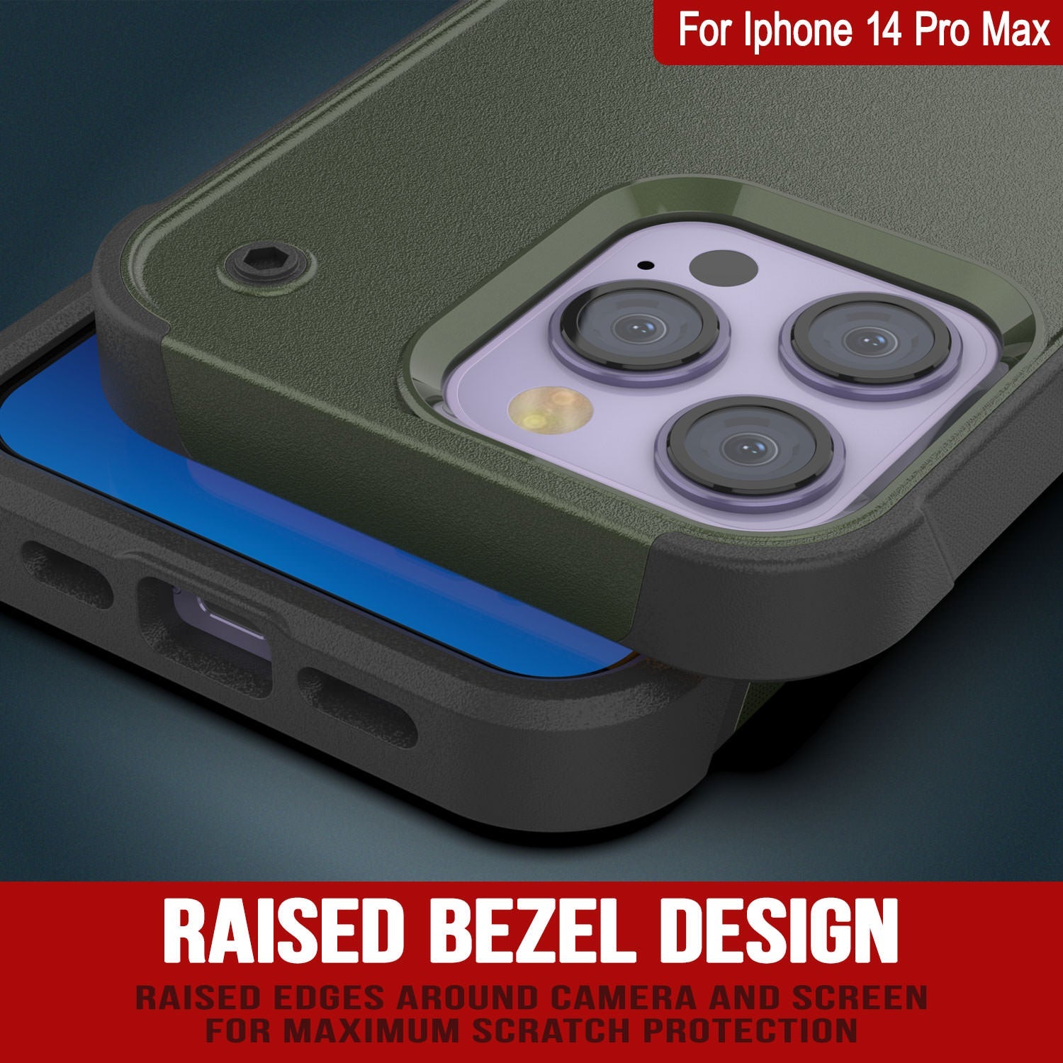 Punkcase iPhone 15 Pro Max Case [Reliance Series] Protective Hybrid Military Grade Cover W/Built-in Kickstand [Army-Green-Black]